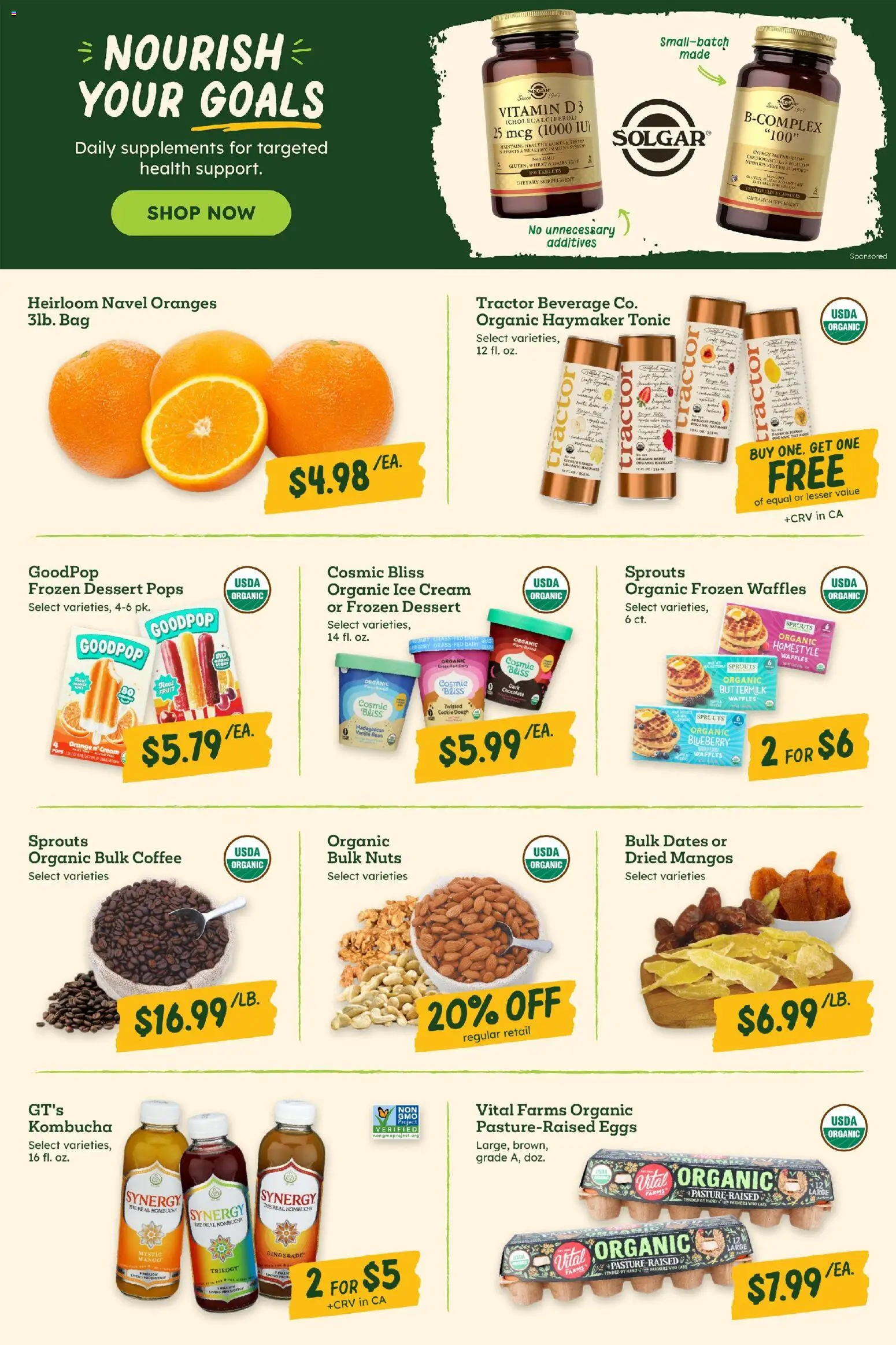 Sprouts Weekly Ad - valid from 22.04.2026 | Page: 5 | Products: Eggs, Coffee, Oranges, Ice cream