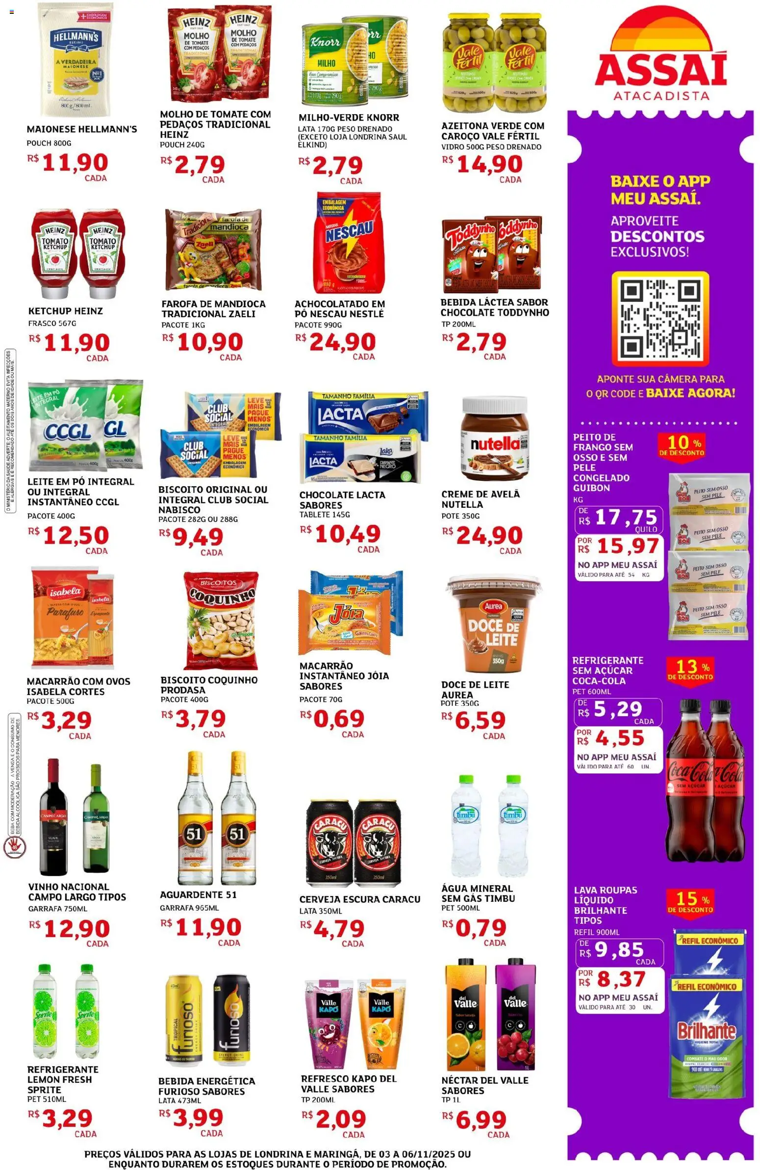 Assaí Atacadista Folheto - válido de 03.11.2025 | Página: 3 | Produtos: Refresco, Cola, Macarrão, Creme de avelã