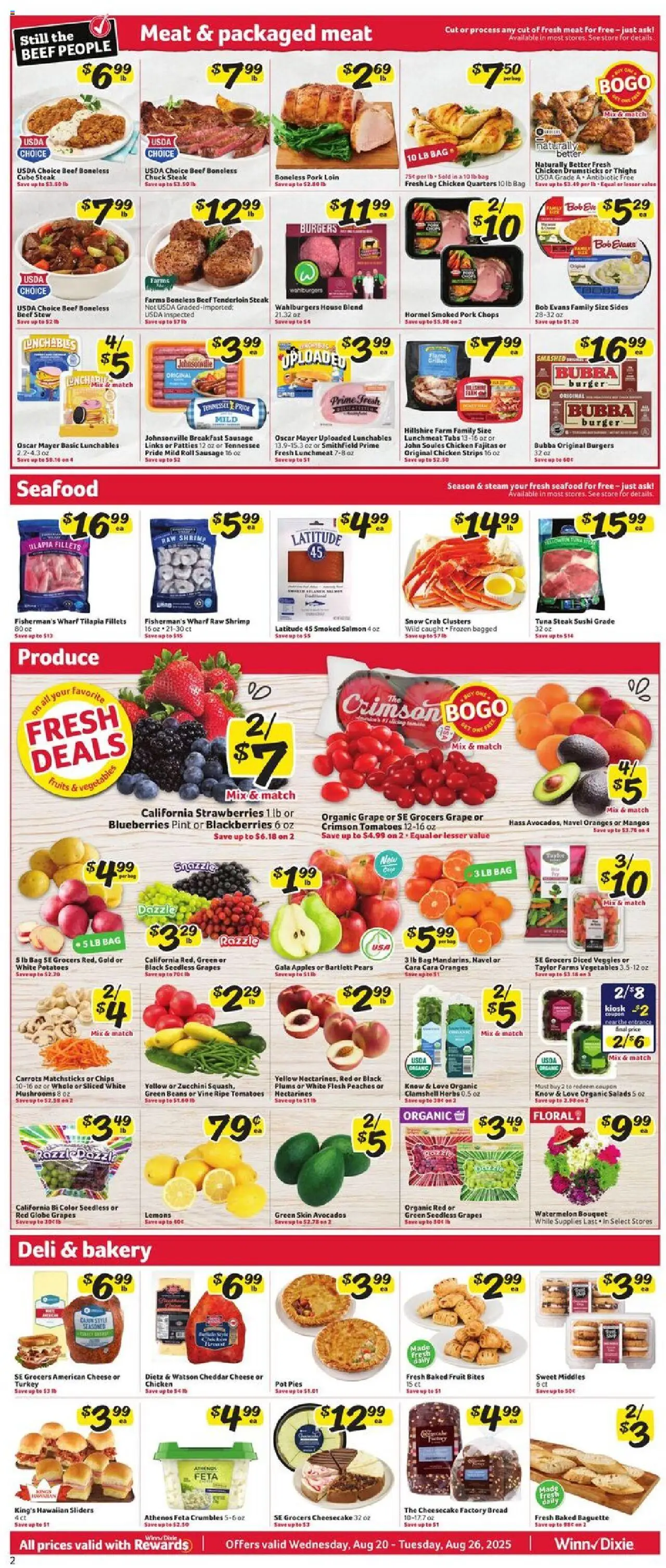 Winn Dixie Weekly Ad - valid from 20.08.2025 | Page: 2 | Products: Zucchini, Apples, Potatoes, Sausage