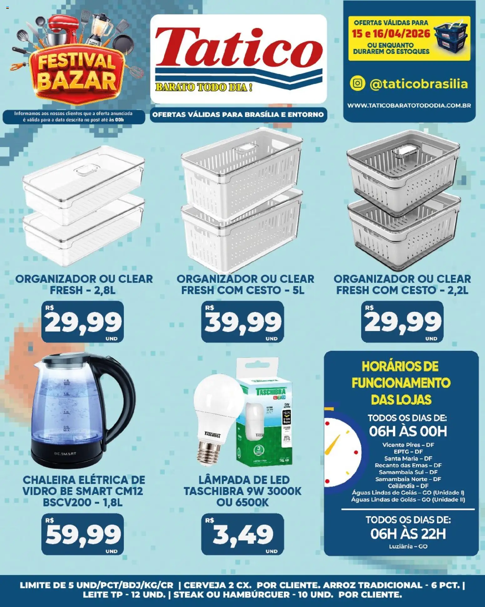 Tatico Folheto - válido de 16.04.2026 | Página: 19 | Produtos: Lâmpada, Chaleira elétrica, Organizador, Hambúrguer