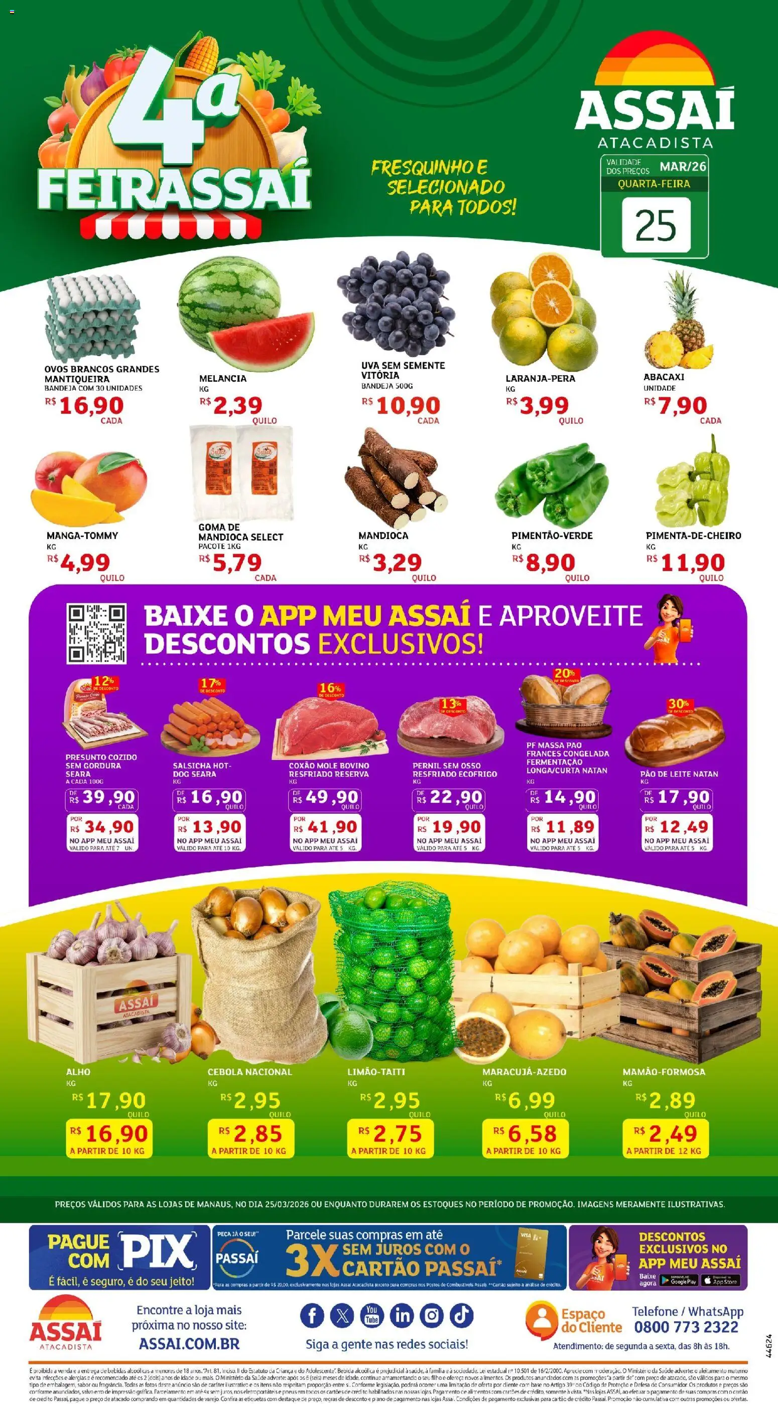 Assaí Atacadista Folheto - válido de 25.03.2026 | Página: 1 | Produtos: Leite, Abacaxi, Massa, Telefone