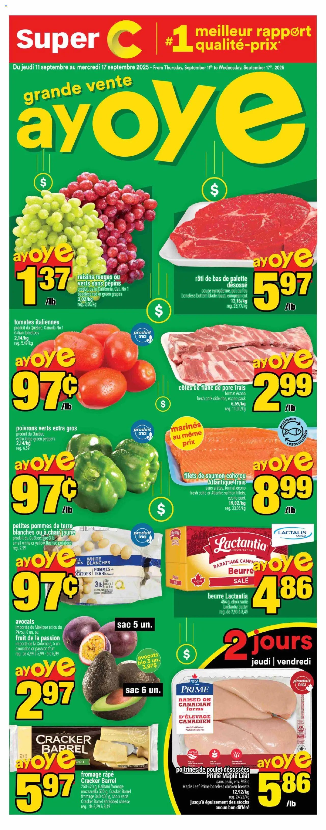 Super C flyer valid from 11.09.2025 | Page: 1 | Products: Chicken breasts, Butter, Chicken, Pork