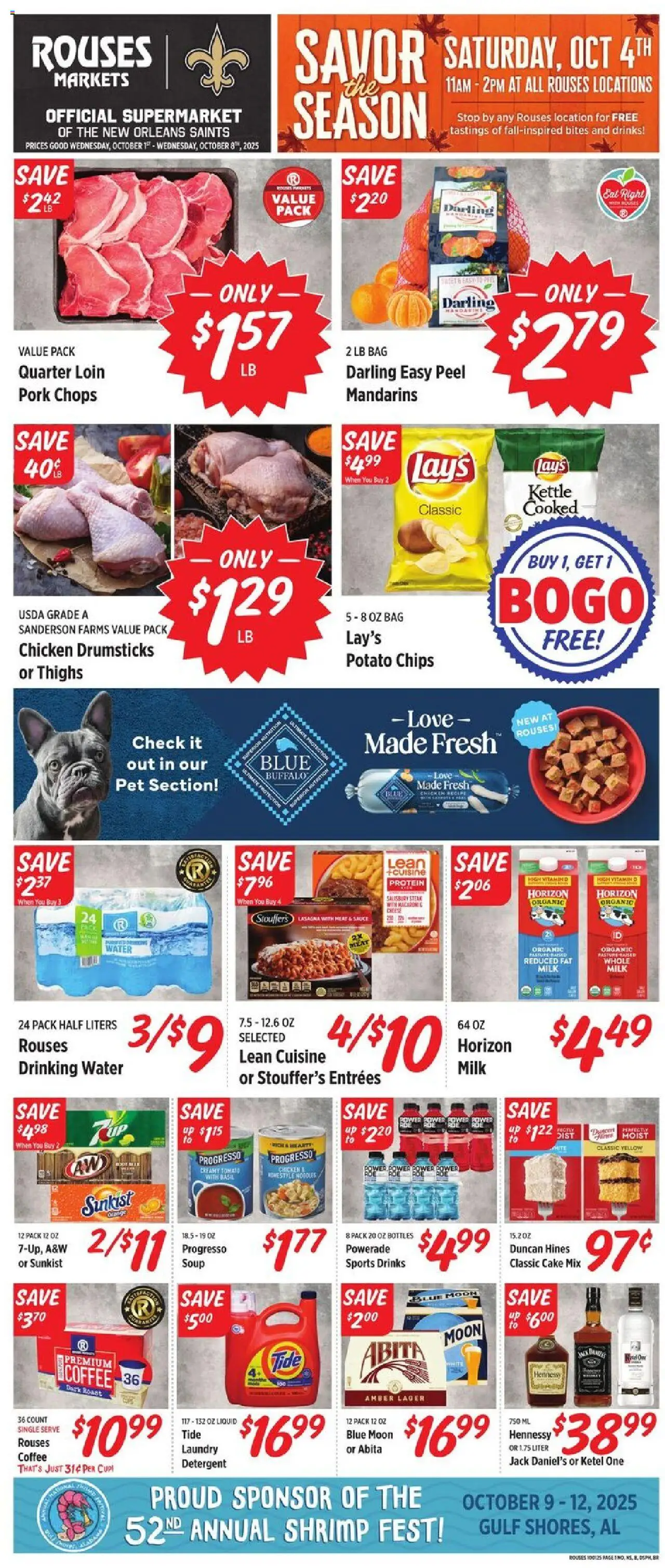 Rouses Weekly Ad - valid from 01.10.2025 | Page: 2 | Products: Mandarins, Pork, Detergent, Kettle