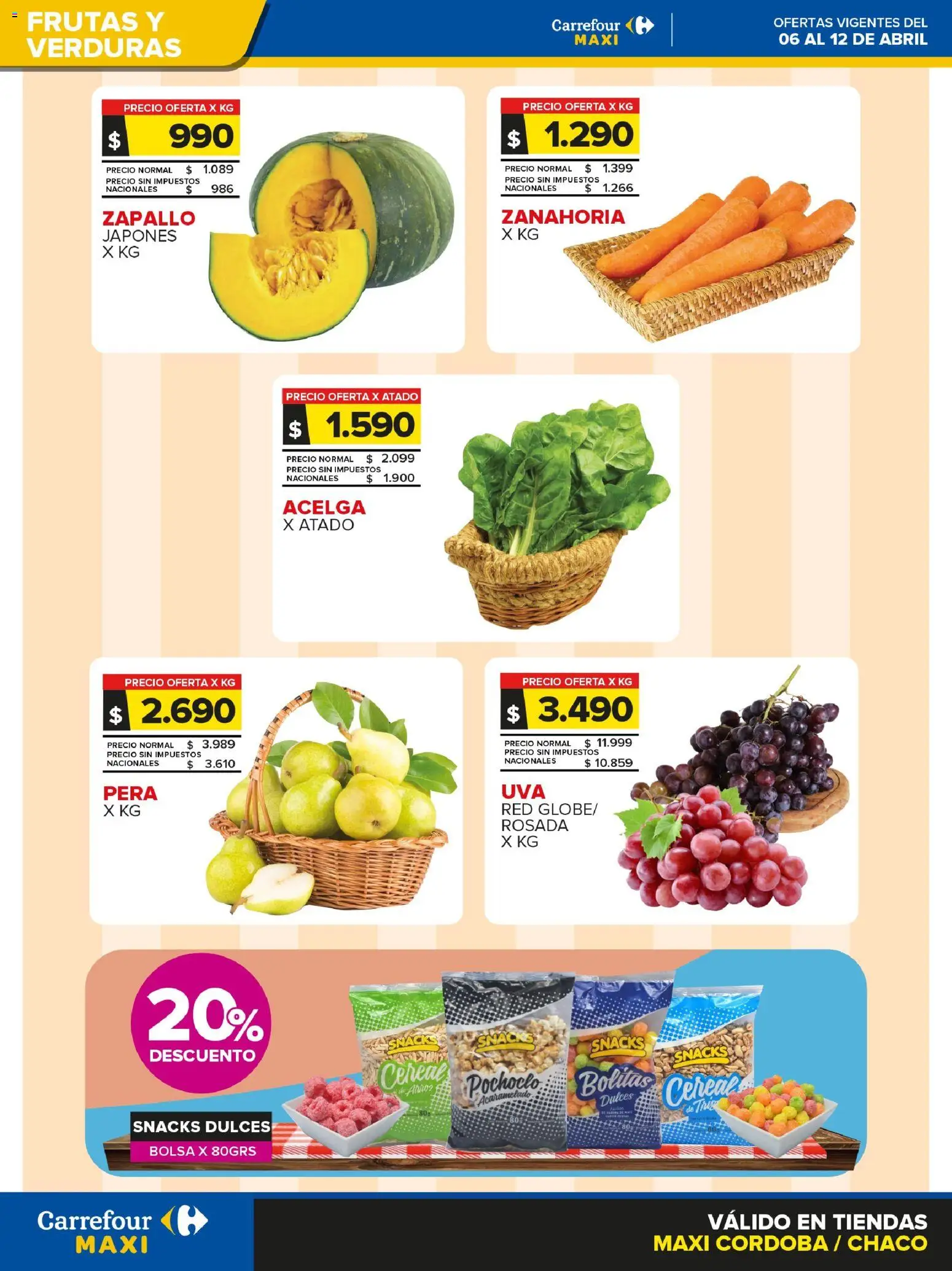 Carrefour -Frutas y Verduras B │ válido desde el 06.04.2026 | Página: 1 | Productos: Acelga, Pera, Arroz, Zanahoria