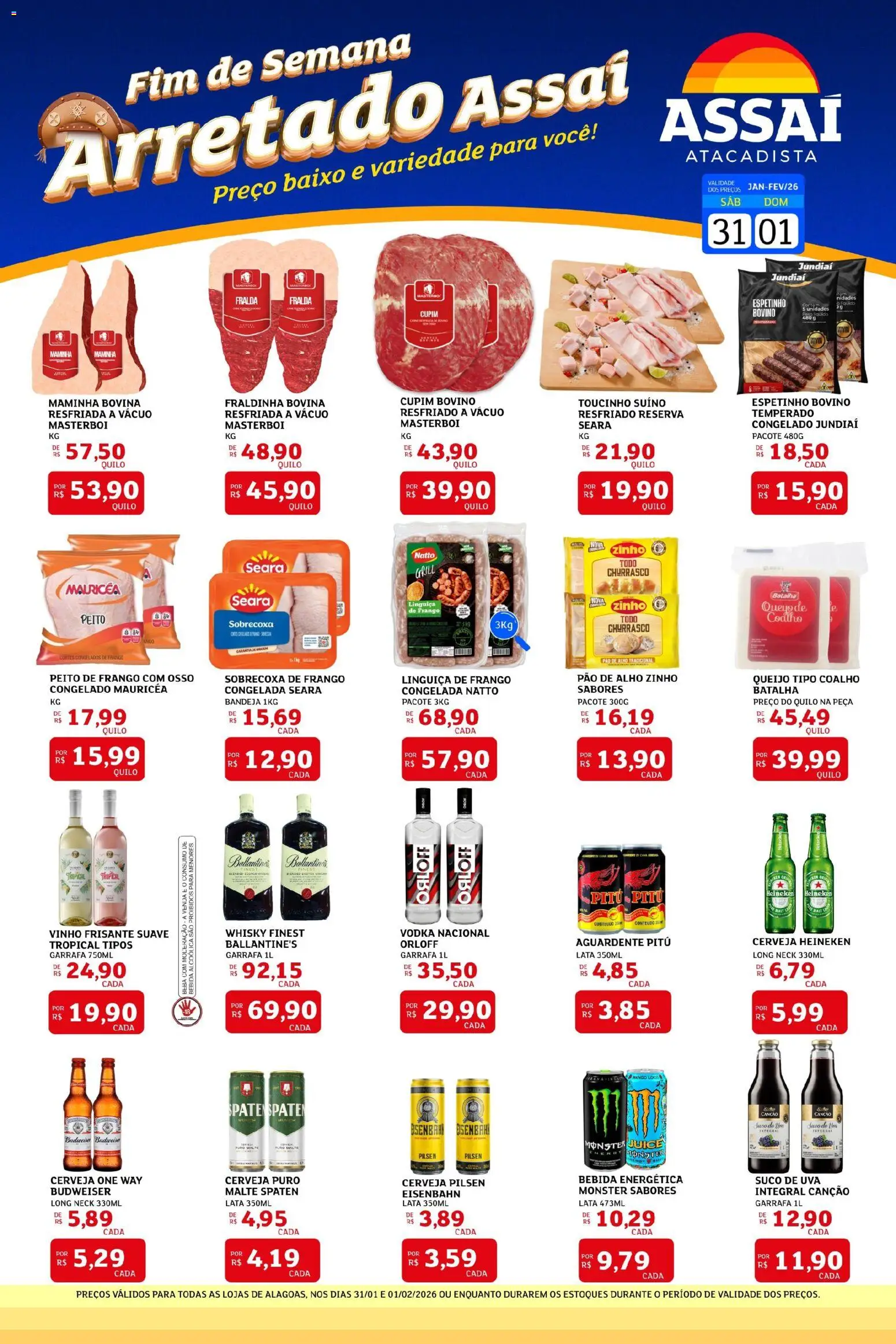 Assaí Atacadista Folheto - válido de 31.01.2026 | Página: 1 | Produtos: Linguiça, Queijo, Vinho, Cerveja Heineken