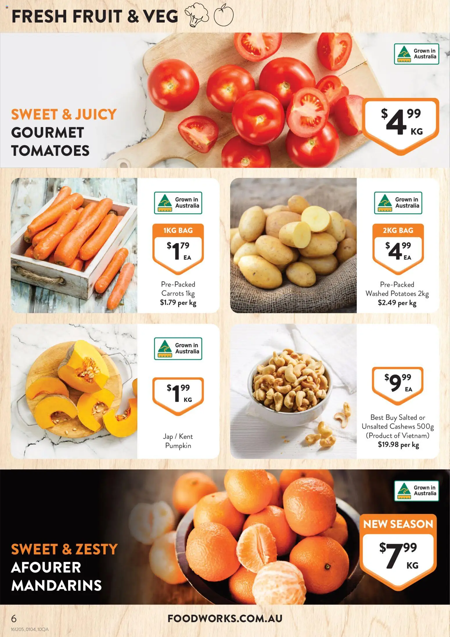 Foodworks catalogue - valid from 01.04.2026 | Page: 6 | Products: Tomatoes, Mandarins, Carrots, Potatoes