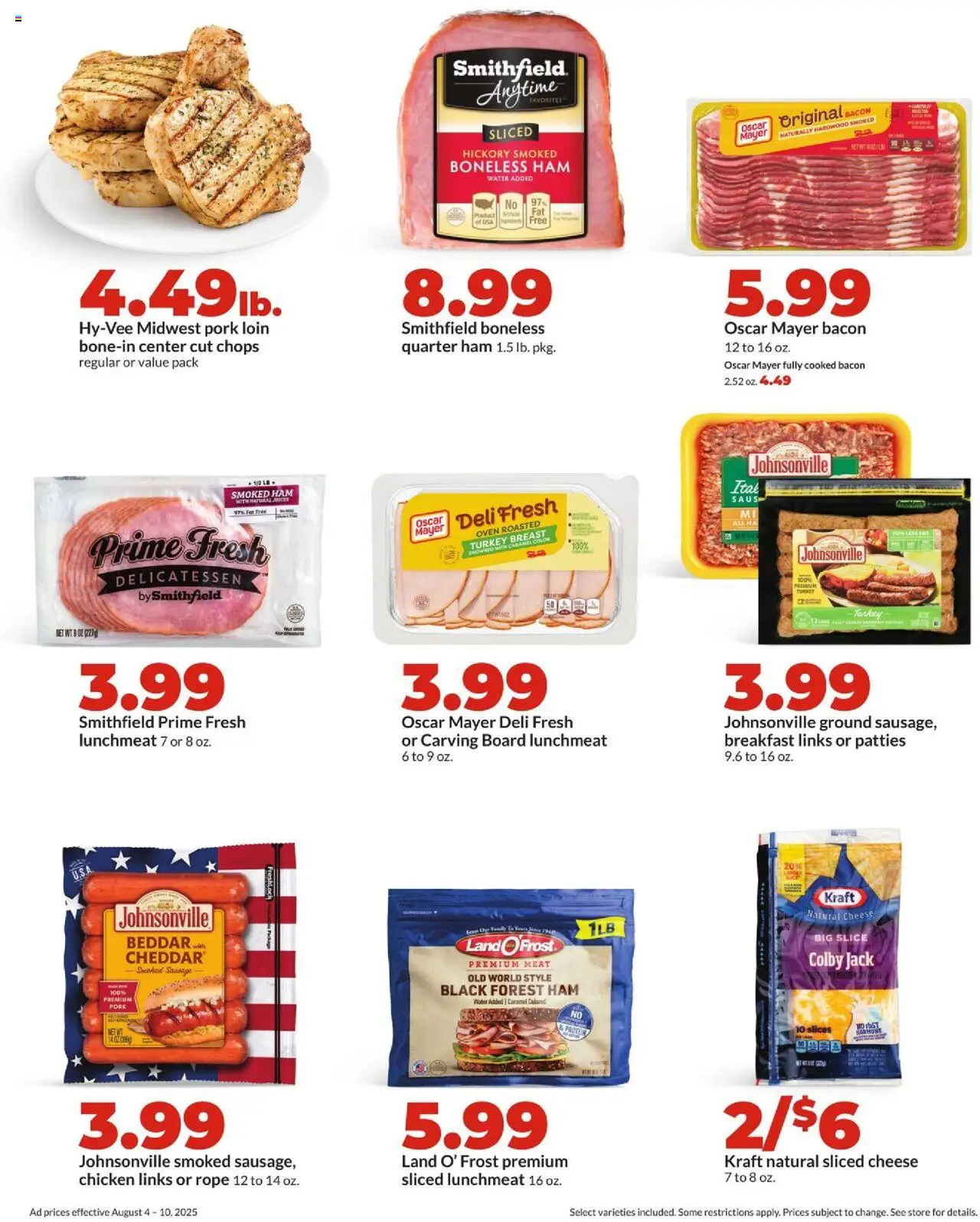 HyVee Weekly Ad - valid from 04.08.2025 | Page: 12 | Products: Cheese, Ham, Pork, Sausage