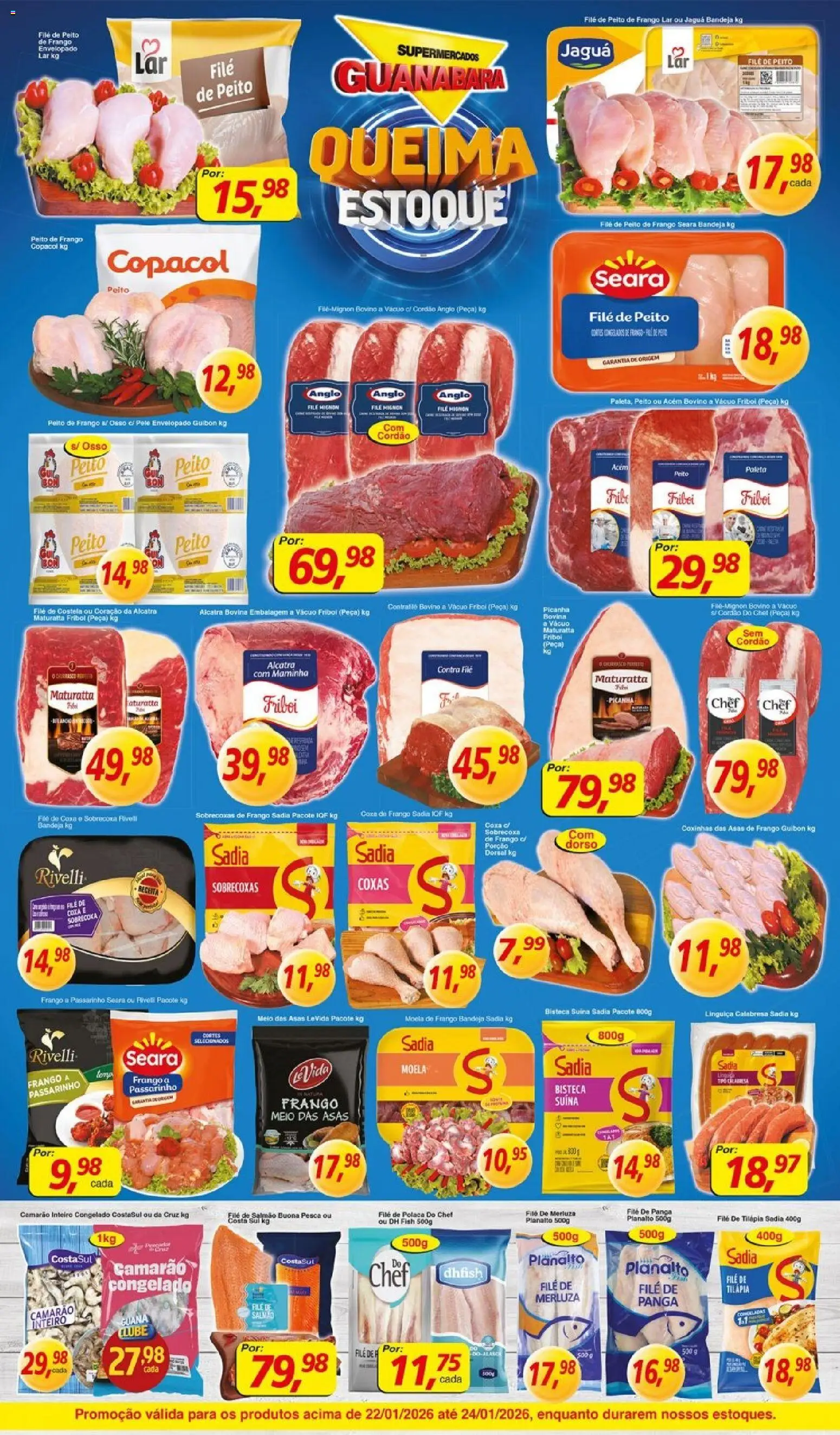 Supermercados Guanabara Folheto - válido de 22.01.2026 | Página: 13 | Produtos: Alcatra, Contra filé, Camarão, Peito de frango