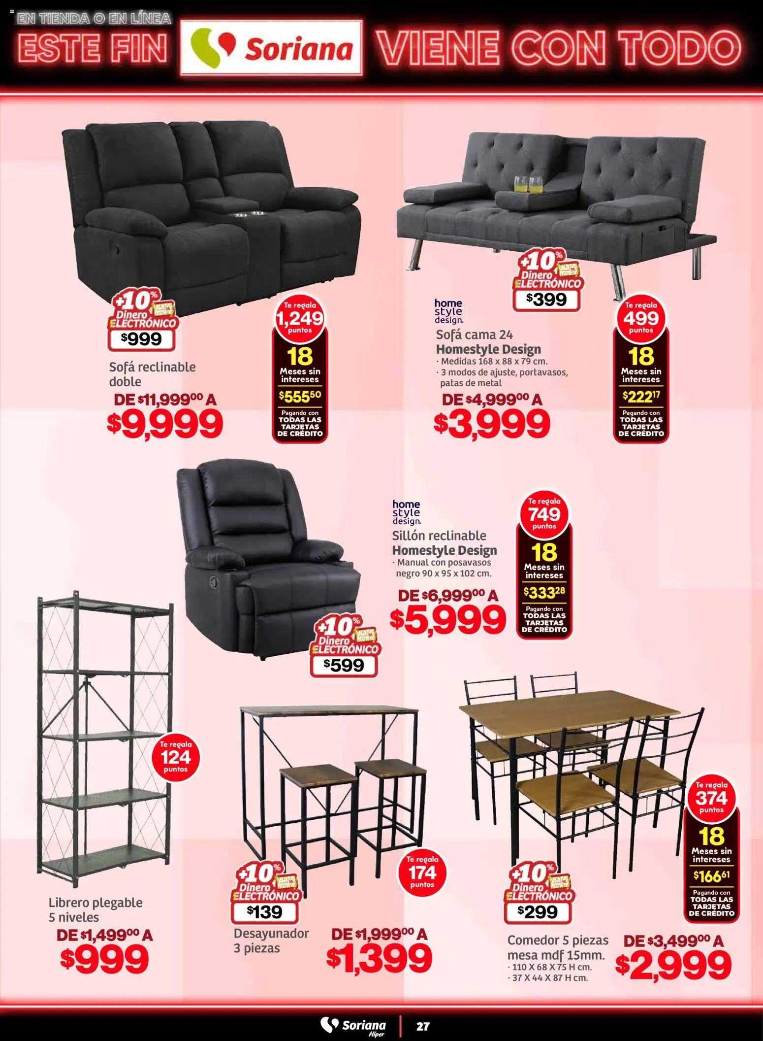 Nuevas ofertas de Soriana válidas en toda la República Mexicana desde el 05.11.2025. ¡Encuentra las mejores ofertas en Soriana - Este fin Soriana viene con todo Súper Nacional! | Página: 27 | Productos: Sillón, Cama, Mesa, Desayunador