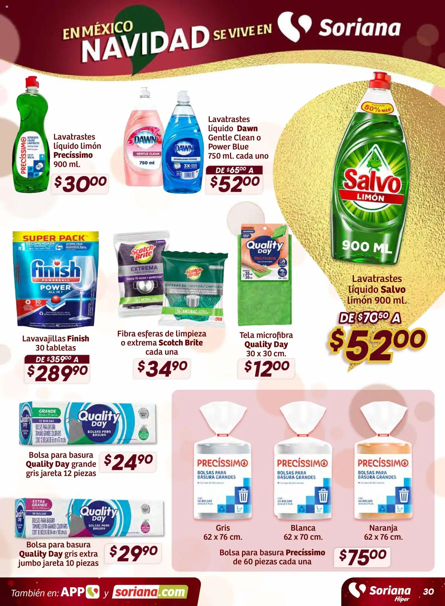 Nuevas ofertas de Soriana válidas en toda la República Mexicana desde el 11.12.2025. ¡Encuentra las mejores ofertas en Soriana - Preciazazaso Híper: Edo Mex, Gro, Hgo, Mor, Pue, Qto, Tlax, Ver! | Página: 30 | Productos: Bolsa, Limón, Lavavajillas