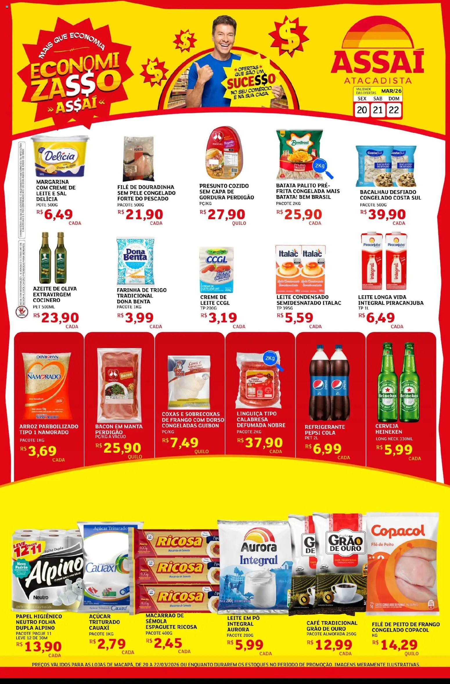 Assaí Atacadista Folheto - válido de 20.03.2026 | Página: 1 | Produtos: Heineken, Creme de leite, Frango, Peito de frango