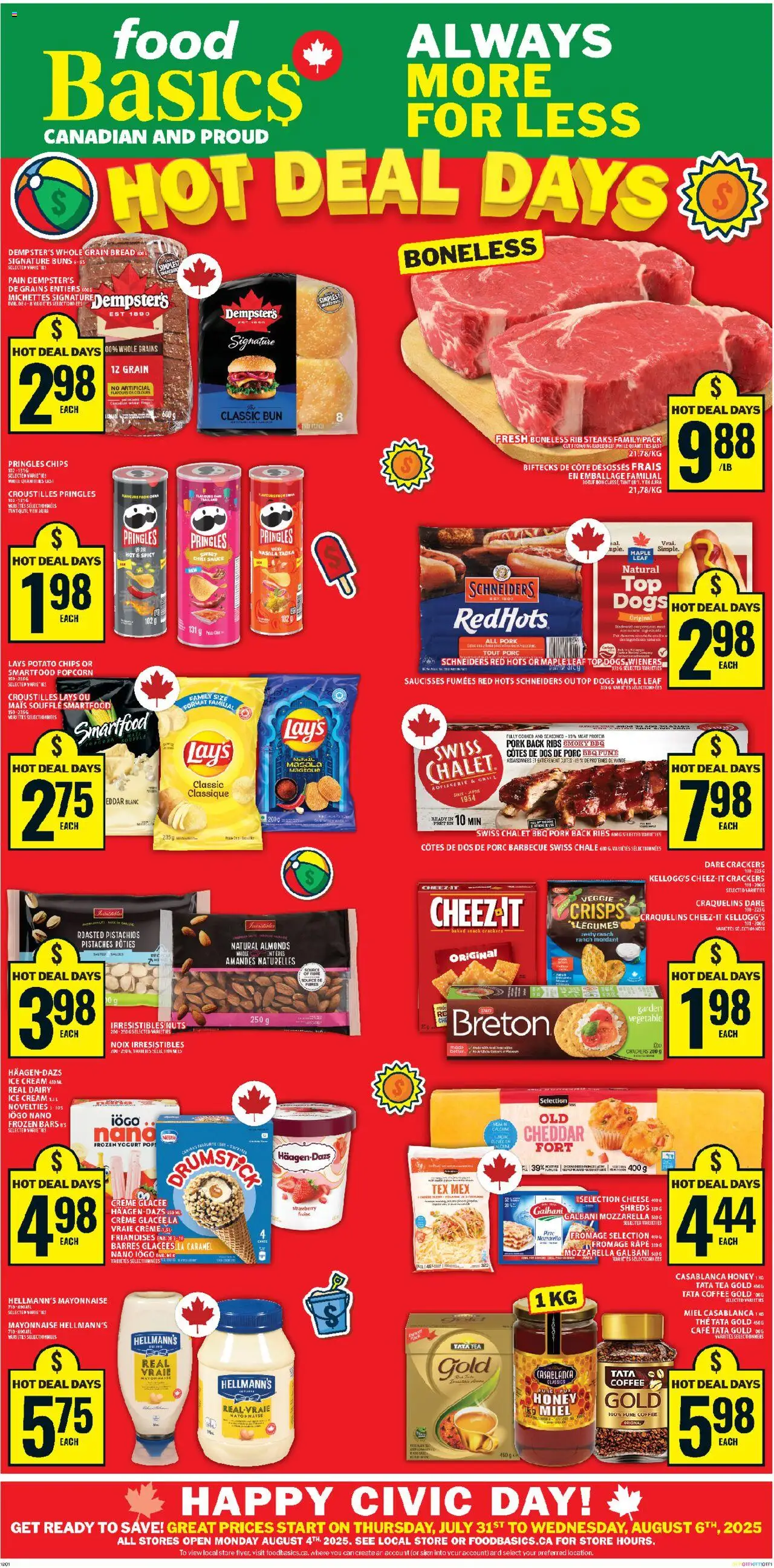 Food Basics flyer valid from 31.07.2025 | Page: 1 | Products: Tea, Ice cream, Grill, Yogurt