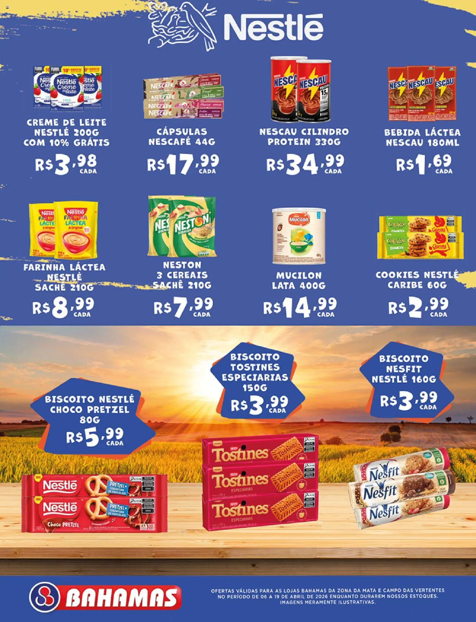 Bahamas Supermercados Folheto - válido de 06.04.2026 | Página: 3 | Produtos: Biscoito, Nescau, Farinha láctea, Cereais