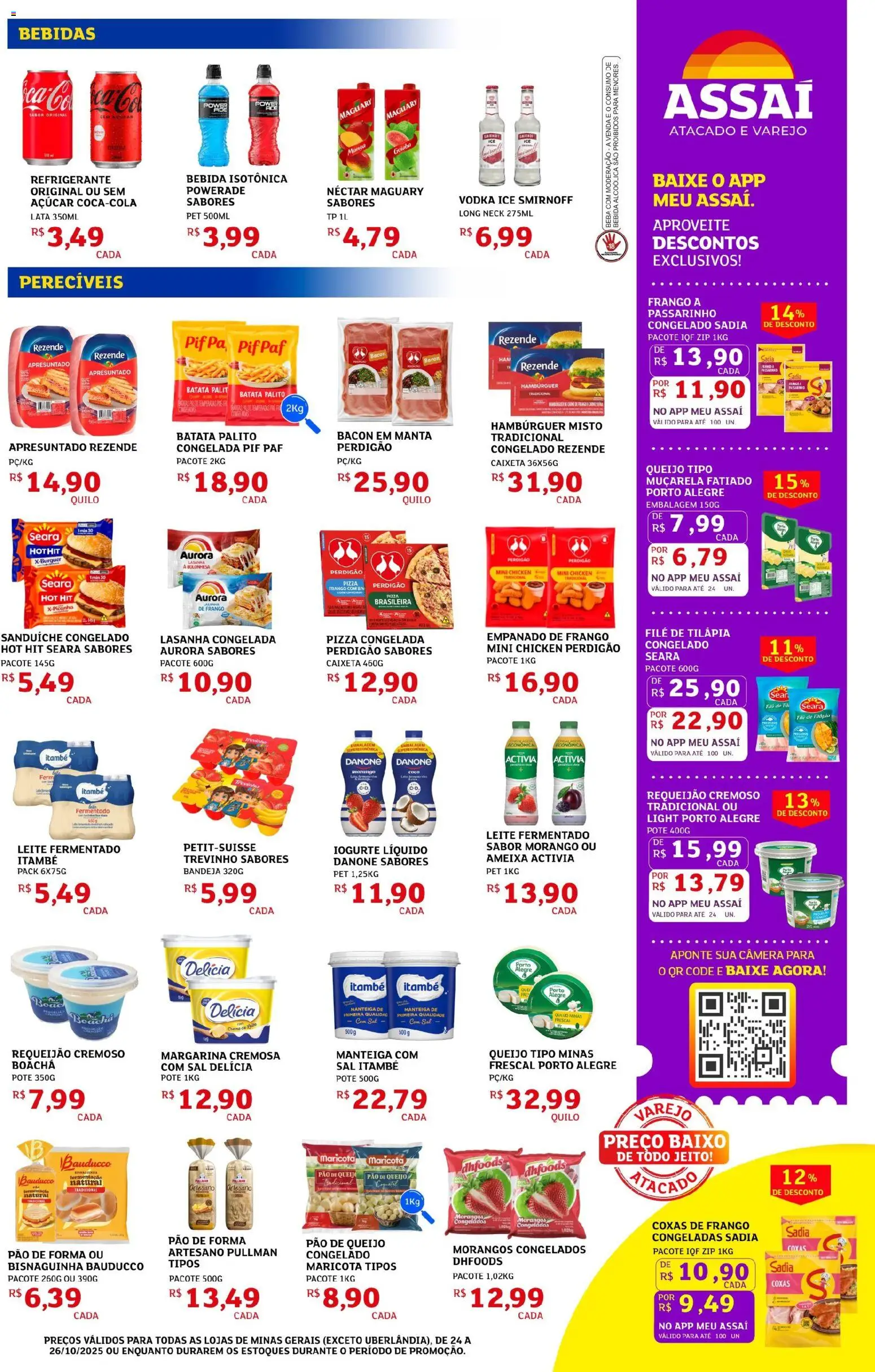 Assaí Atacadista Folheto - válido de 24.10.2025 | Página: 3 | Produtos: Iogurte, Hambúrguer, Pão de queijo, Ameixa