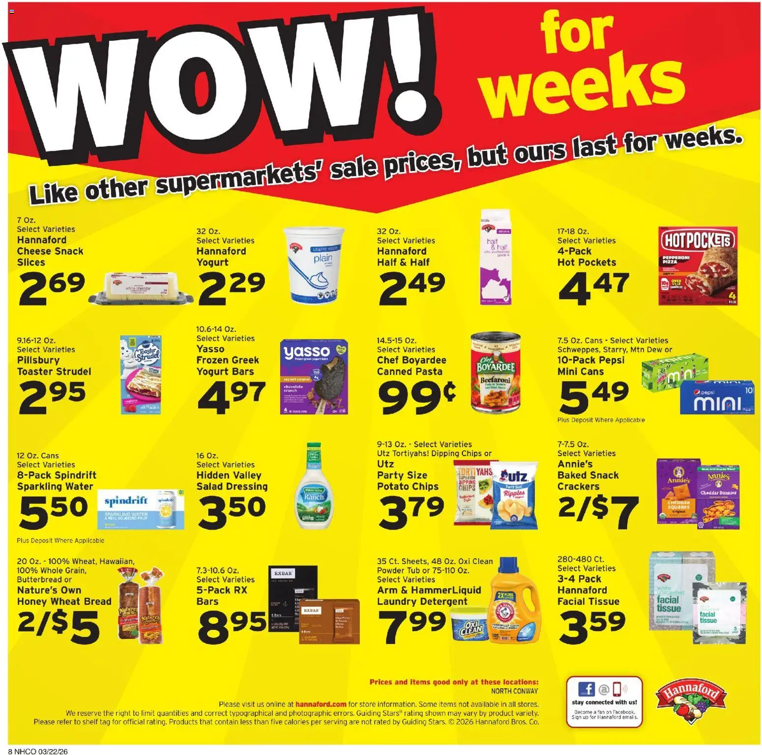 Hannaford Weekly Ad - valid from 22.03.2026 | Page: 8 | Products: Shelf, Powder, Cheese, Water