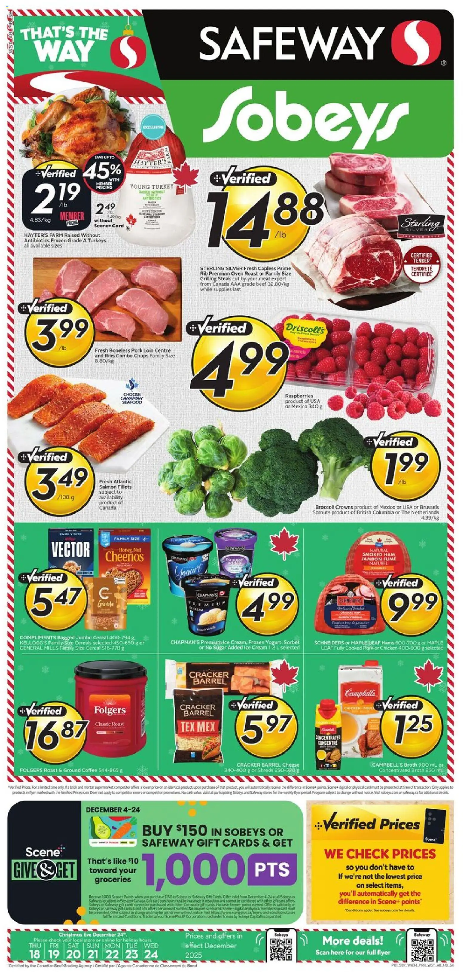 Sobeys flyer valid from 18.12.2025 | Page: 1 | Products: Coffee, Ham, Chicken, Pork