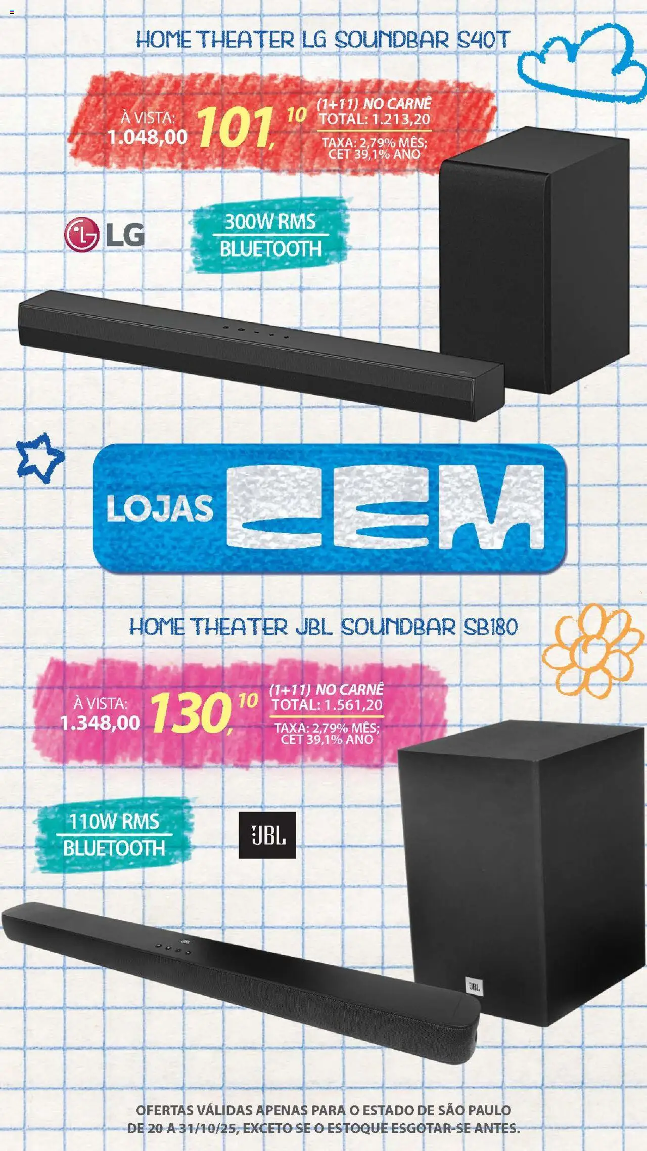 Lojas Cem Folheto - válido de 20.10.2025 | Página: 65 | Produtos: Soundbar, Carne