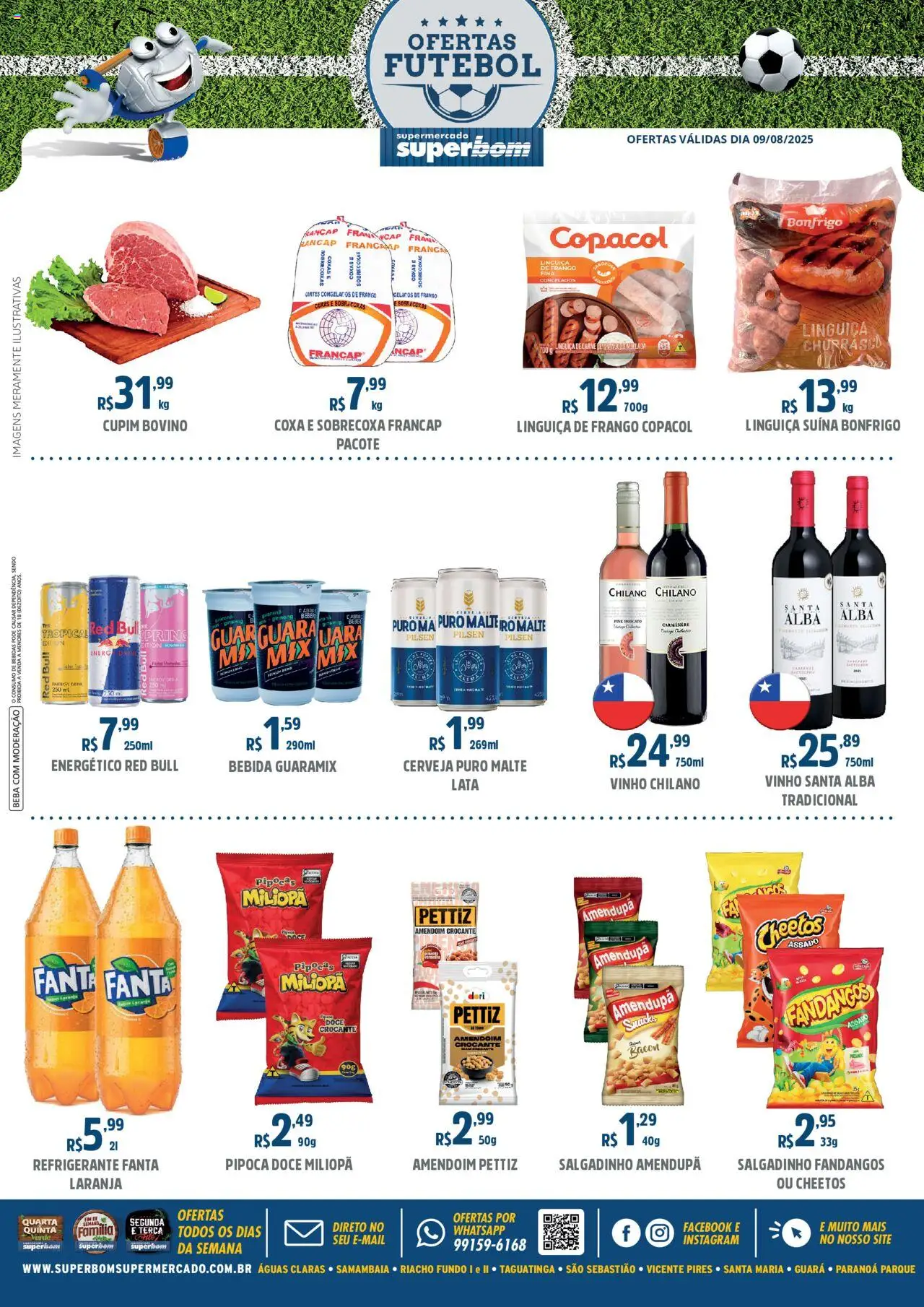 Superbom Folheto - válido de 09.08.2025 | Página: 1 | Produtos: Amendoim, Guaraná, Cerveja, Cheetos