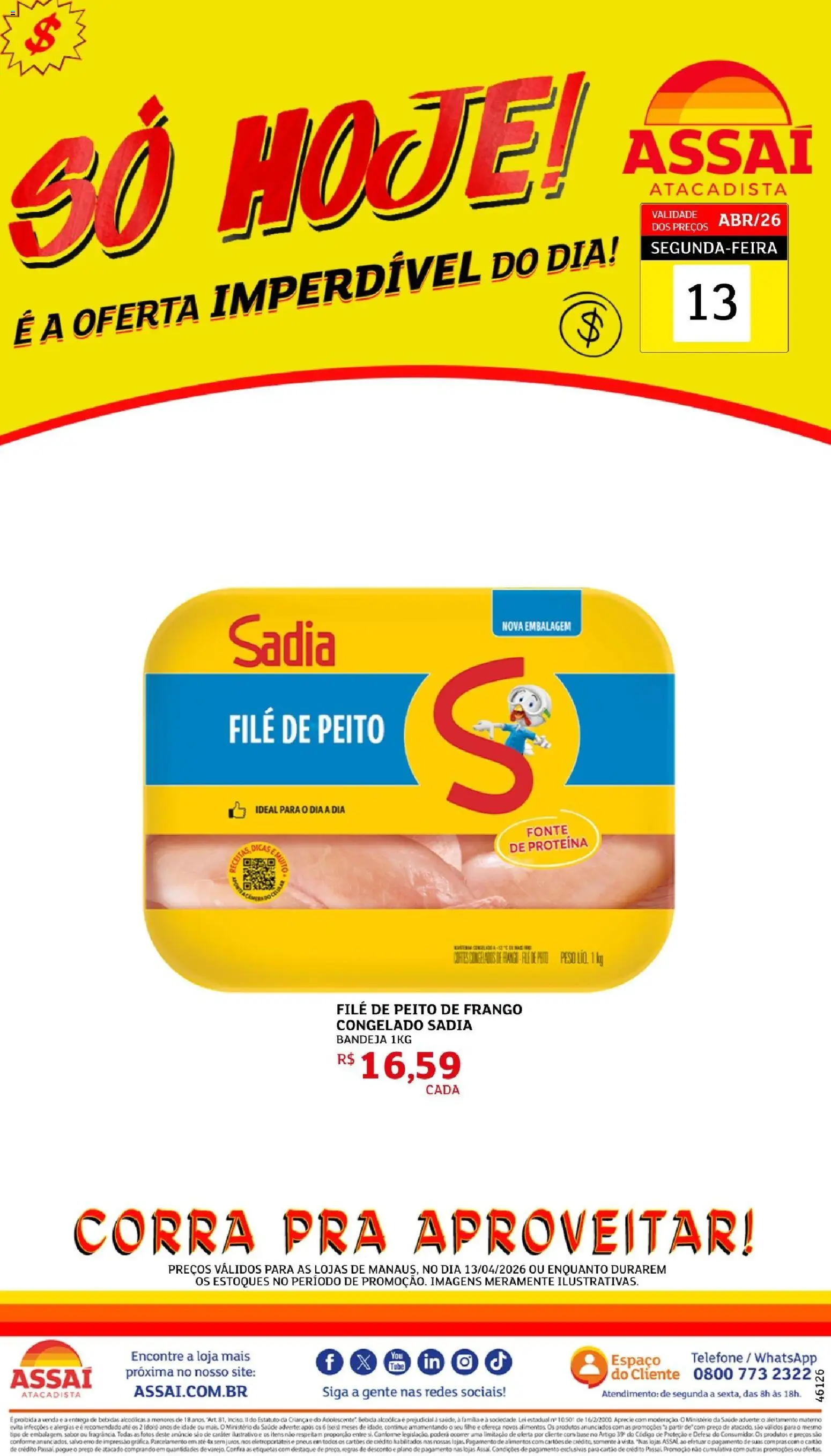 Assaí Atacadista Folheto - válido de 13.04.2026 | Página: 1 | Produtos: Base, Telefone, Frango, Peito de frango