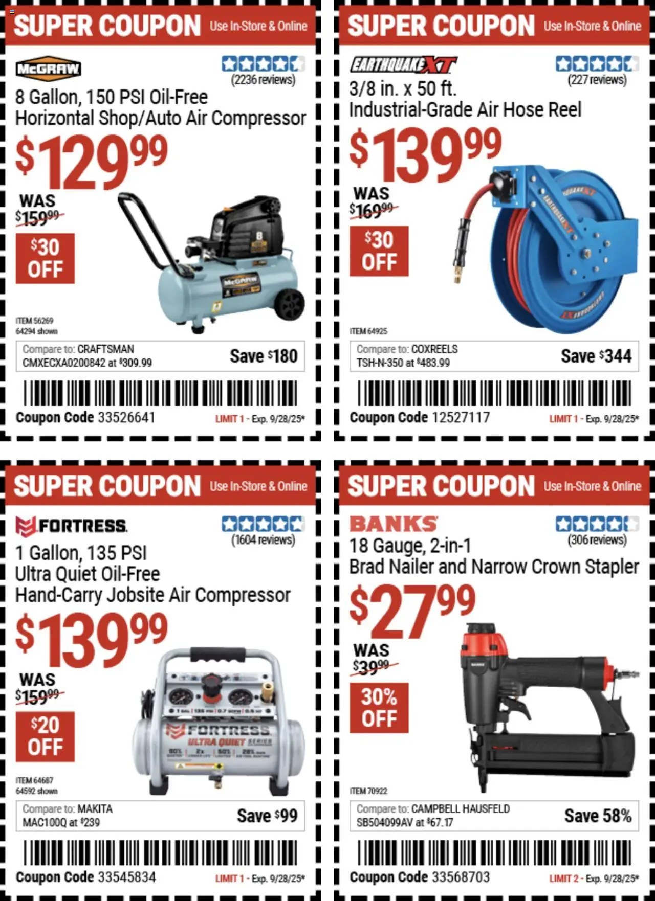 Harbor Freight Weekly Ad - valid from 15.09.2025 | Page: 13 | Products: Compressor, Stapler