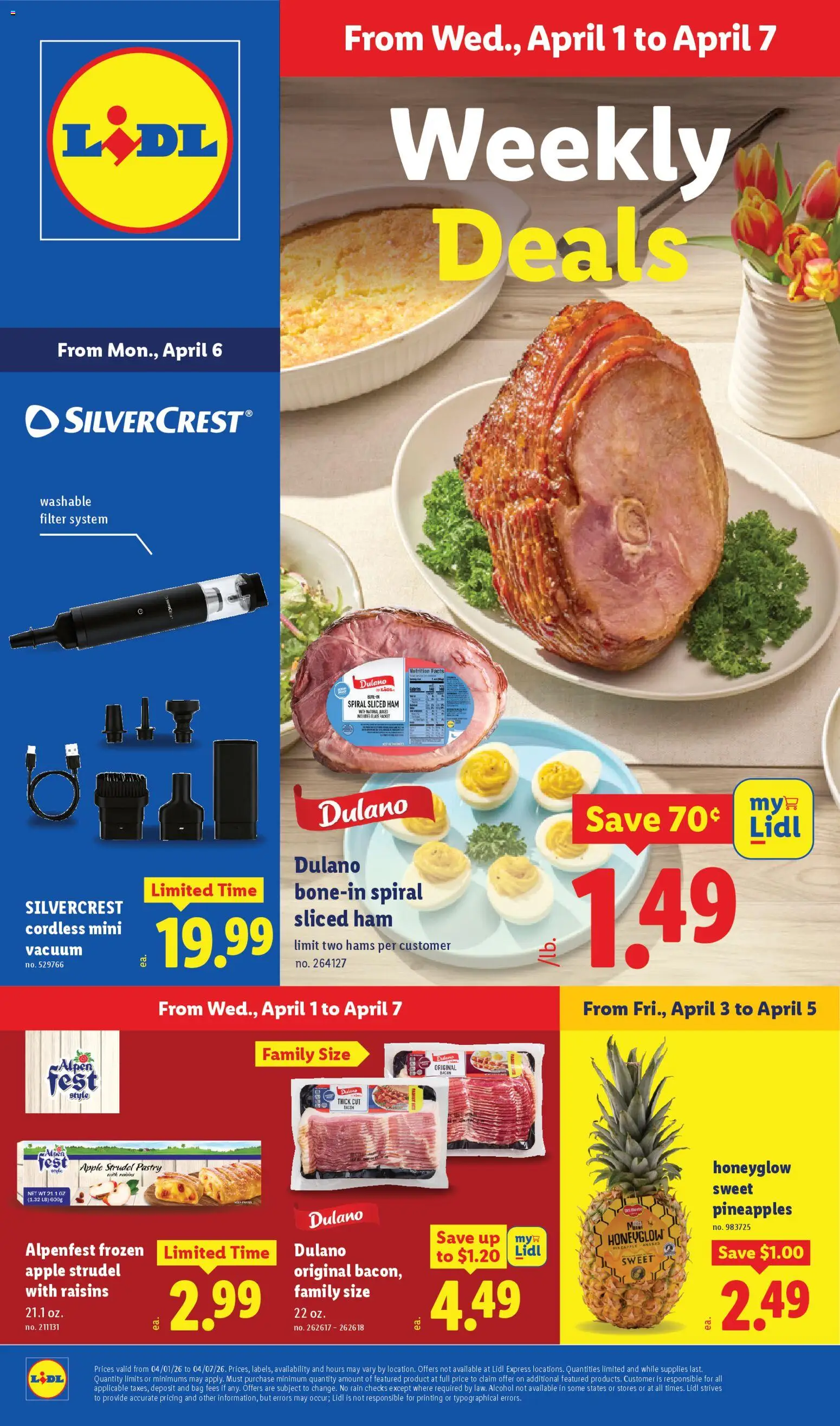 Lidl Weekly Ad - valid from 01.04.2026 | Page: 1 | Products: Vacuum, Ham, Raisins, Bag
