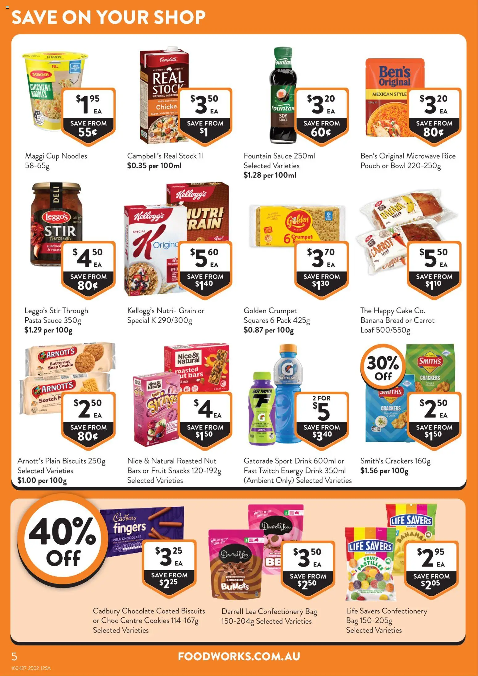 Foodworks catalogue - valid from 25.02.2026 | Page: 5 | Products: Crackers, Noodles, Pasta, Bag