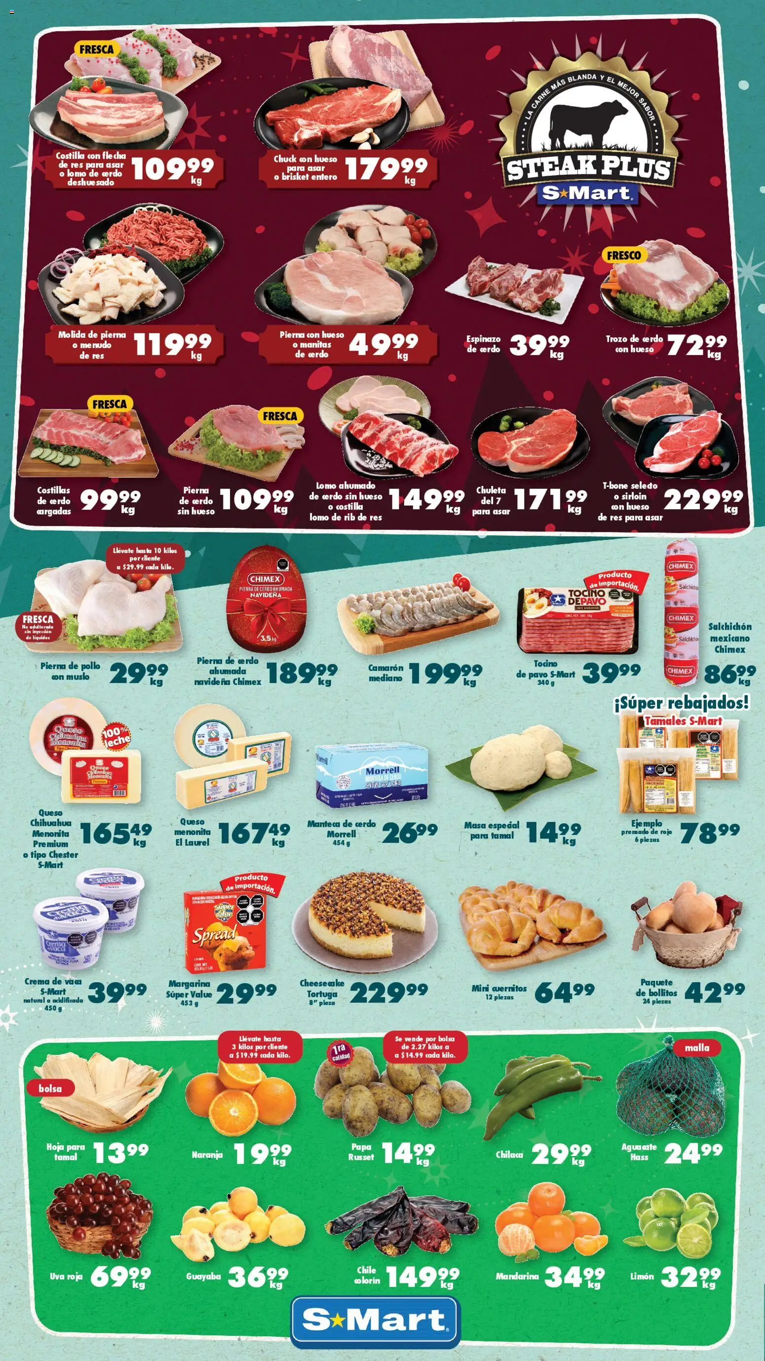 Nuevas ofertas de S-Mart válidas en toda la República Mexicana desde el 19.12.2025. ¡Encuentra las mejores ofertas en S-Mart folleto Chihuahua! | Página: 1 | Productos: Crema, Limón, Uva, Res