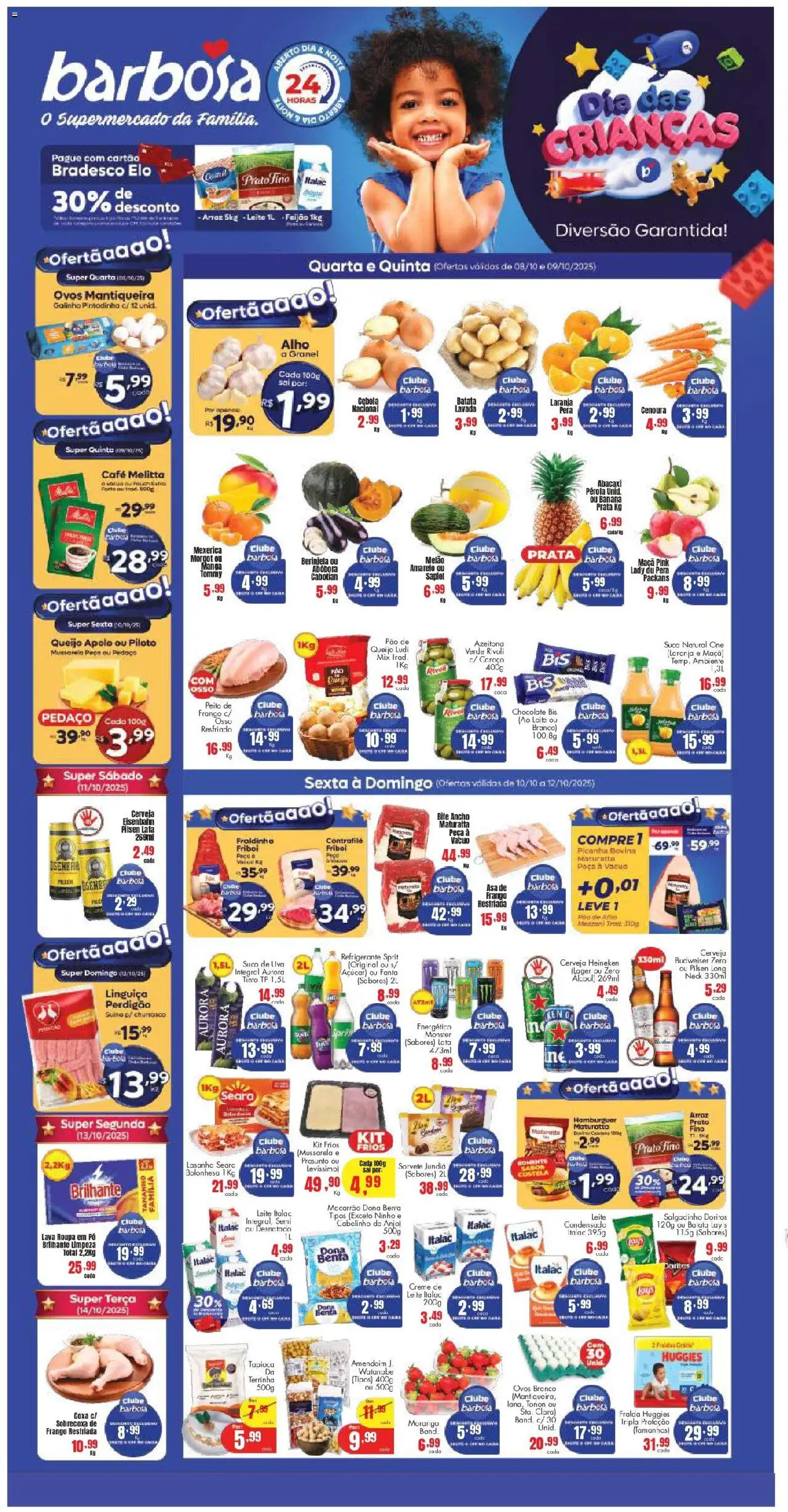 Barbosa Supermercados Folheto - válido de 08.10.2025 | Página: 1 | Produtos: Abóbora, Chocolate, Cerveja Heineken, Mussarela