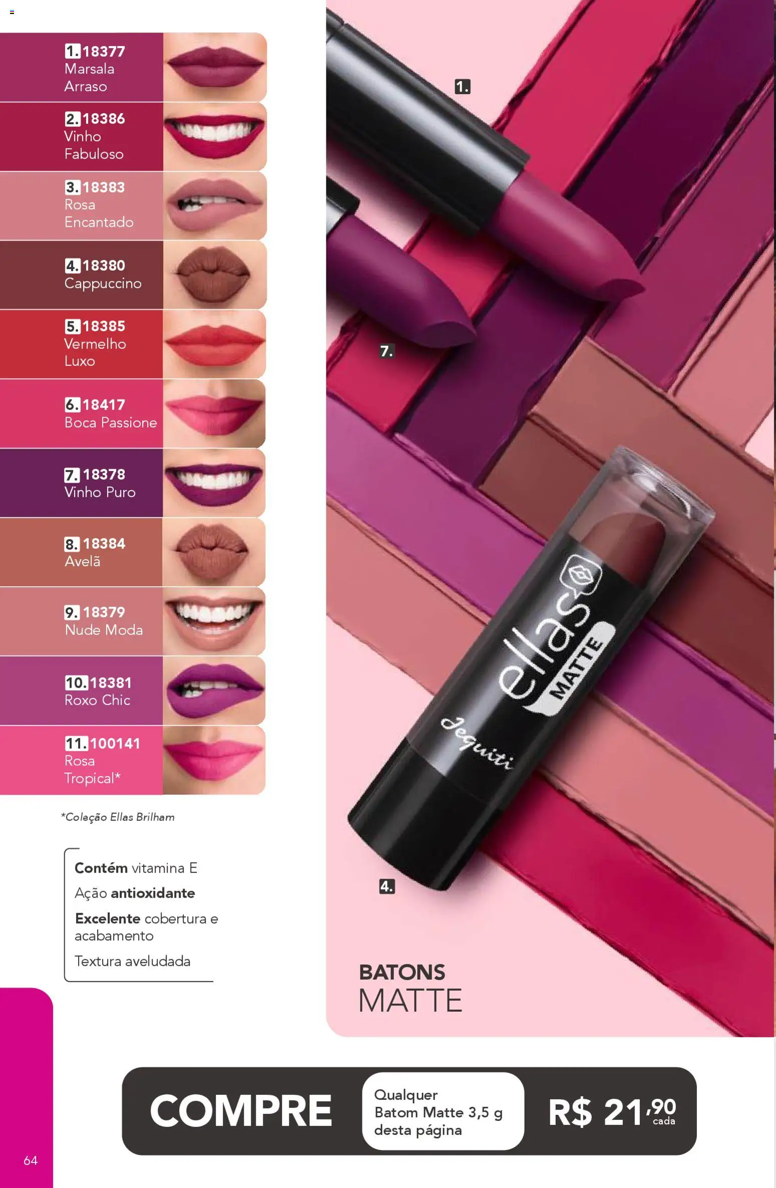 Jequiti Folheto - válido de 24.10.2025 | Página: 64 | Produtos: Batom, Vinho, Avelã