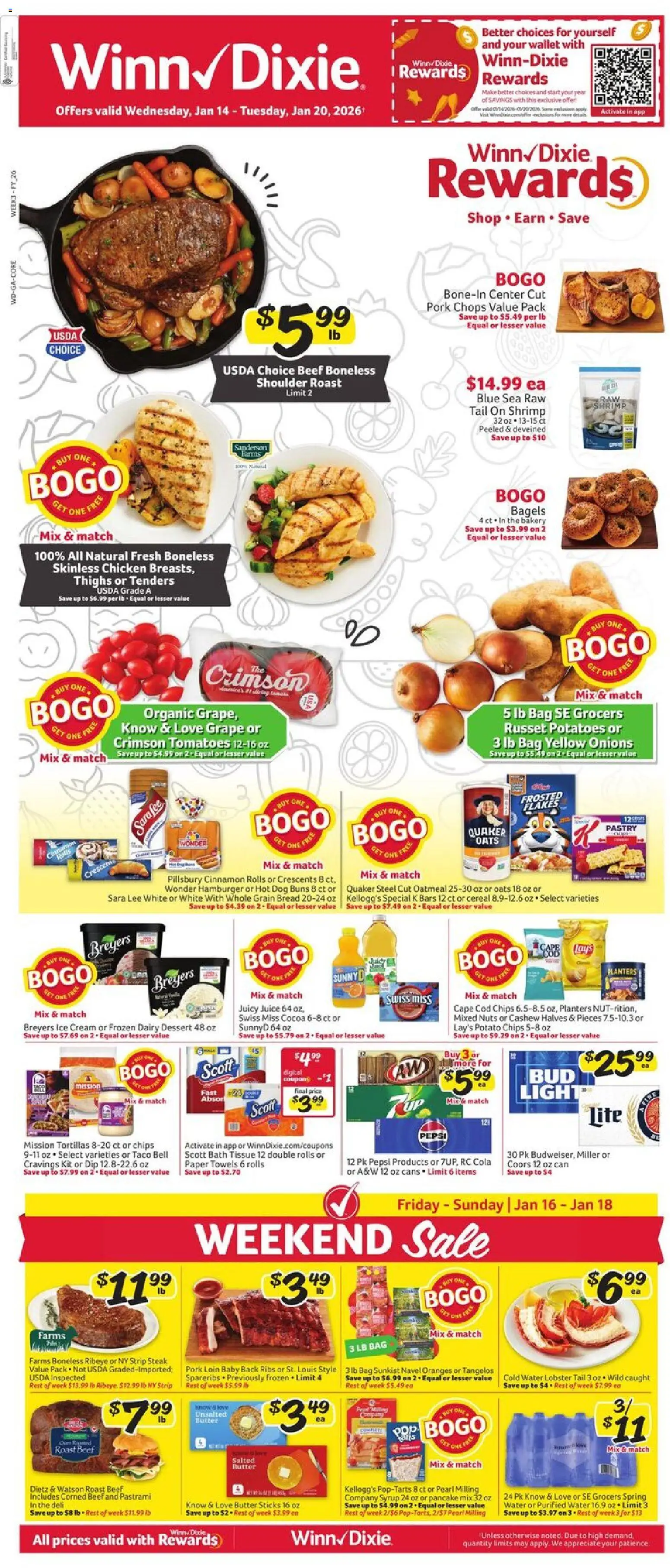 Winn Dixie Weekly Circular - GA - valid from 14.01.2026 | Page: 1 | Products: Tomatoes, Beef, Chips, Bag