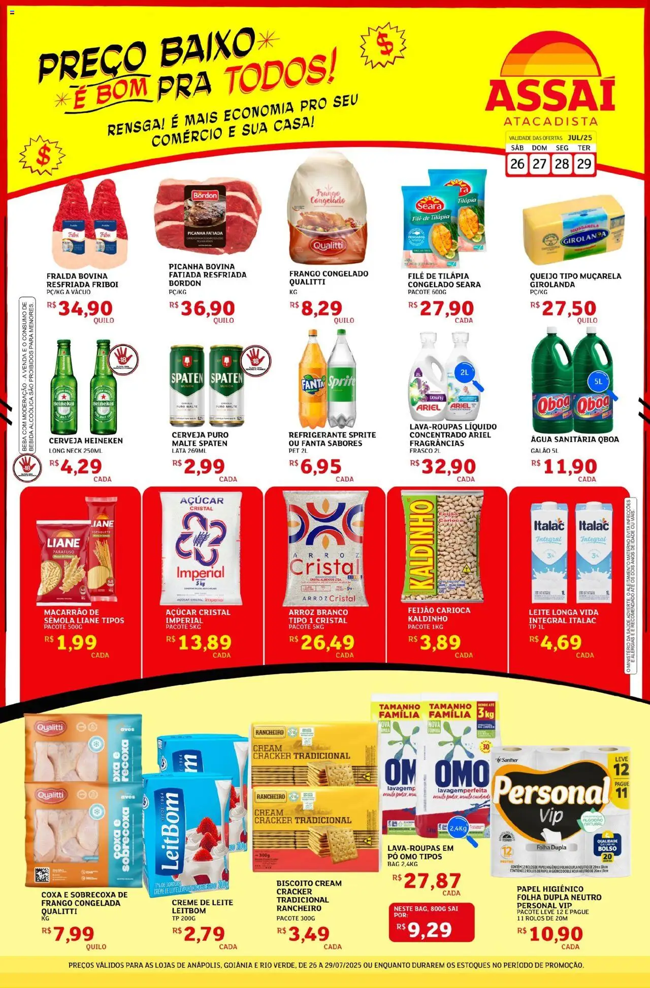 Assaí Atacadista Folheto - válido de 26.07.2025 | Página: 1 | Produtos: Picanha, Queijo, Creme de leite, Filé de tilápia