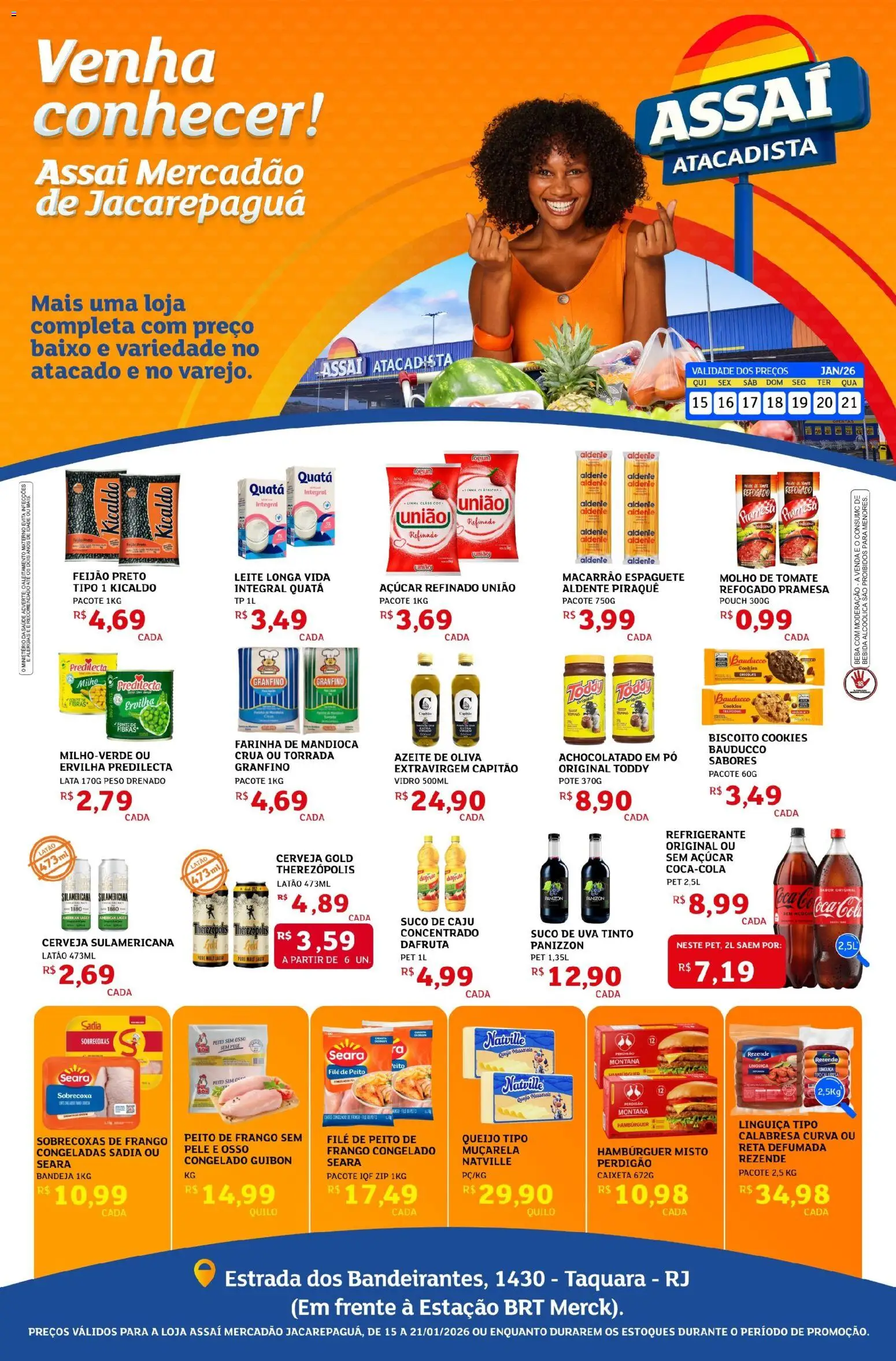 Assaí Atacadista Folheto - válido de 15.01.2026 | Página: 1 | Produtos: Suco, Macarrão, Baixo, Azeite