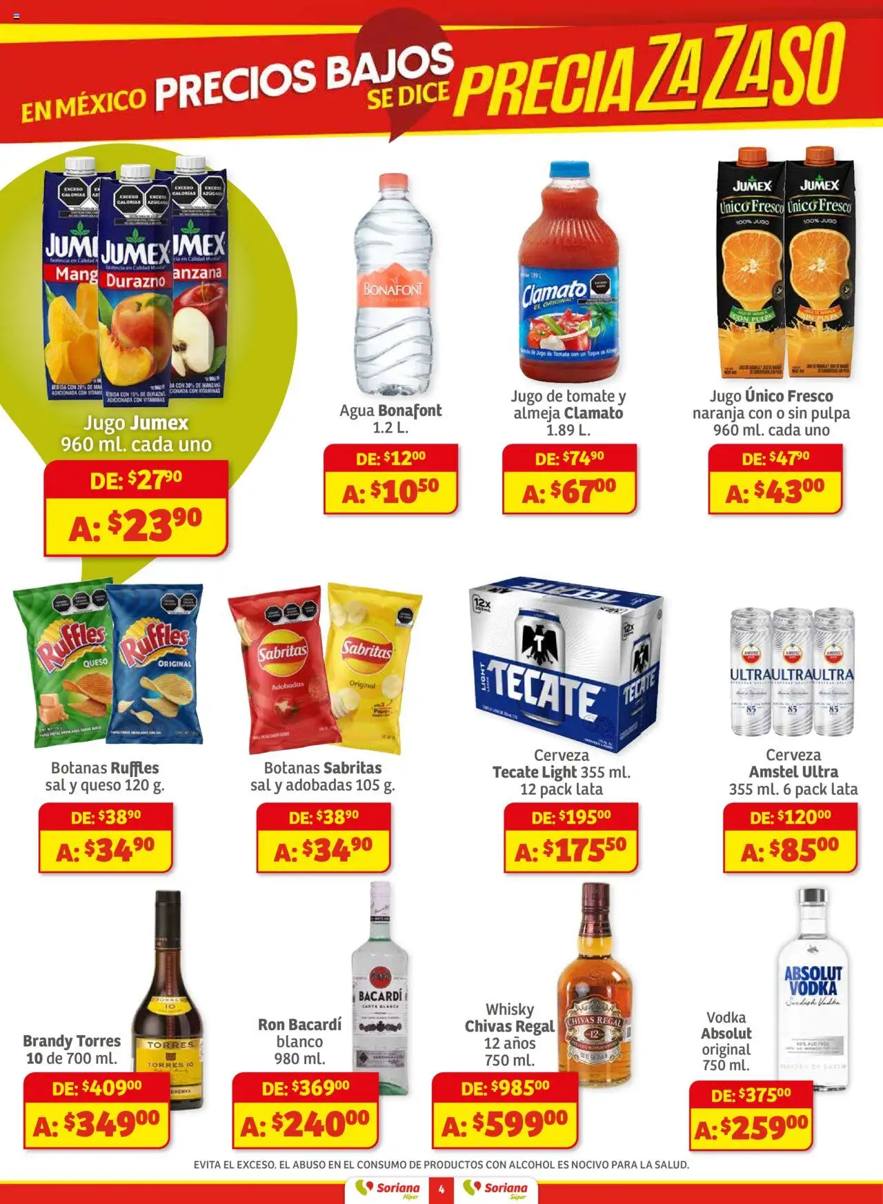 Nuevas ofertas de Soriana válidas en toda la República Mexicana desde el 01.08.2025. ¡Encuentra las mejores ofertas en Soriana - Preciazazaso Súper Frontera BCN, Son! | Página: 4 | Productos: Durazno, Agua, Jugo, Cerveza