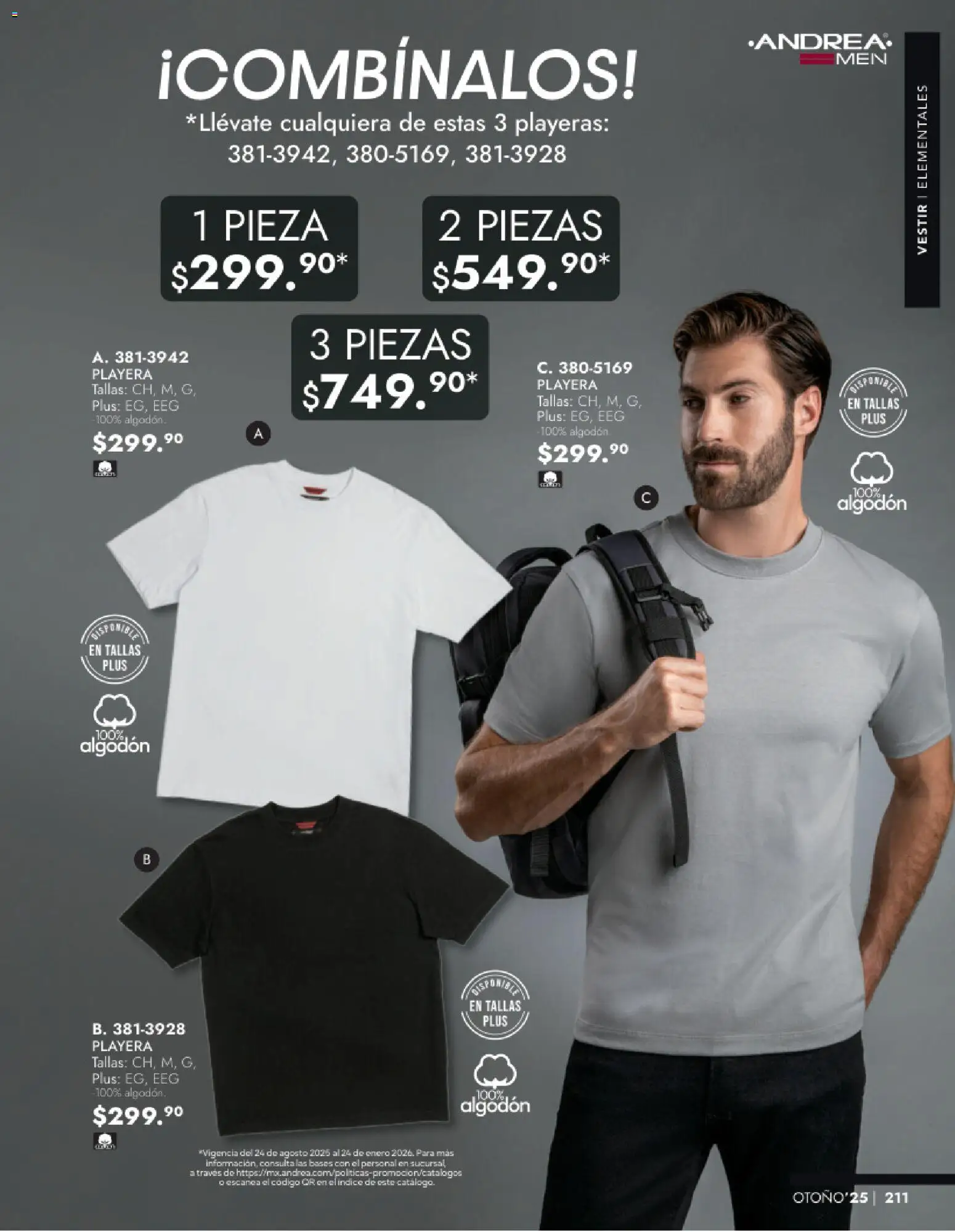 Nuevas ofertas de Andrea válidas en toda la República Mexicana desde el 26.11.2025. ¡Encuentra las mejores ofertas en Andrea catálogo Vestir Caballero otoño! | Página: 49 | Productos: Algodón, Playera