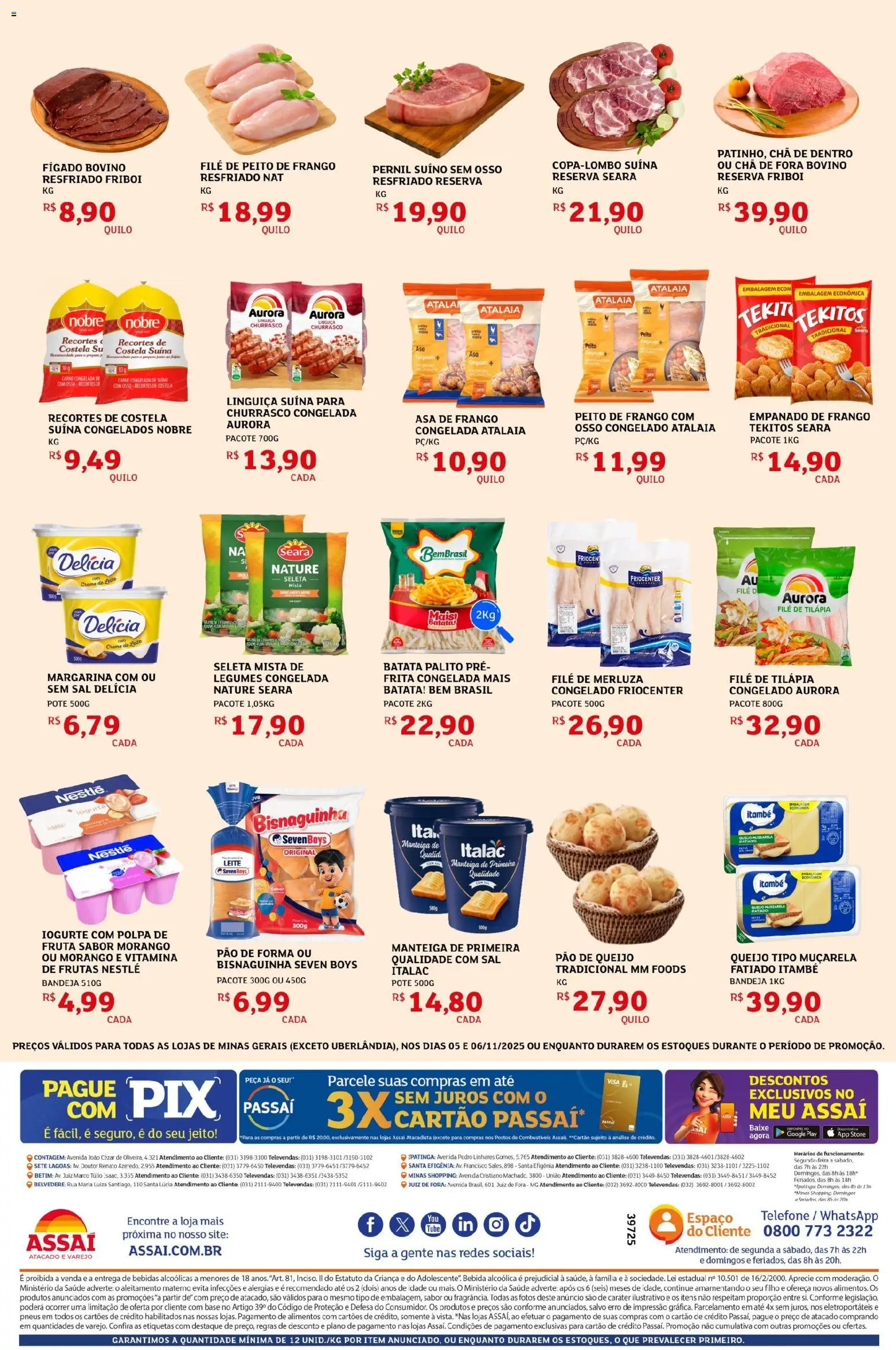 Assaí Atacadista Folheto - válido de 05.11.2025 | Página: 2 | Produtos: Leite, Tilápia, Muçarela, Batata