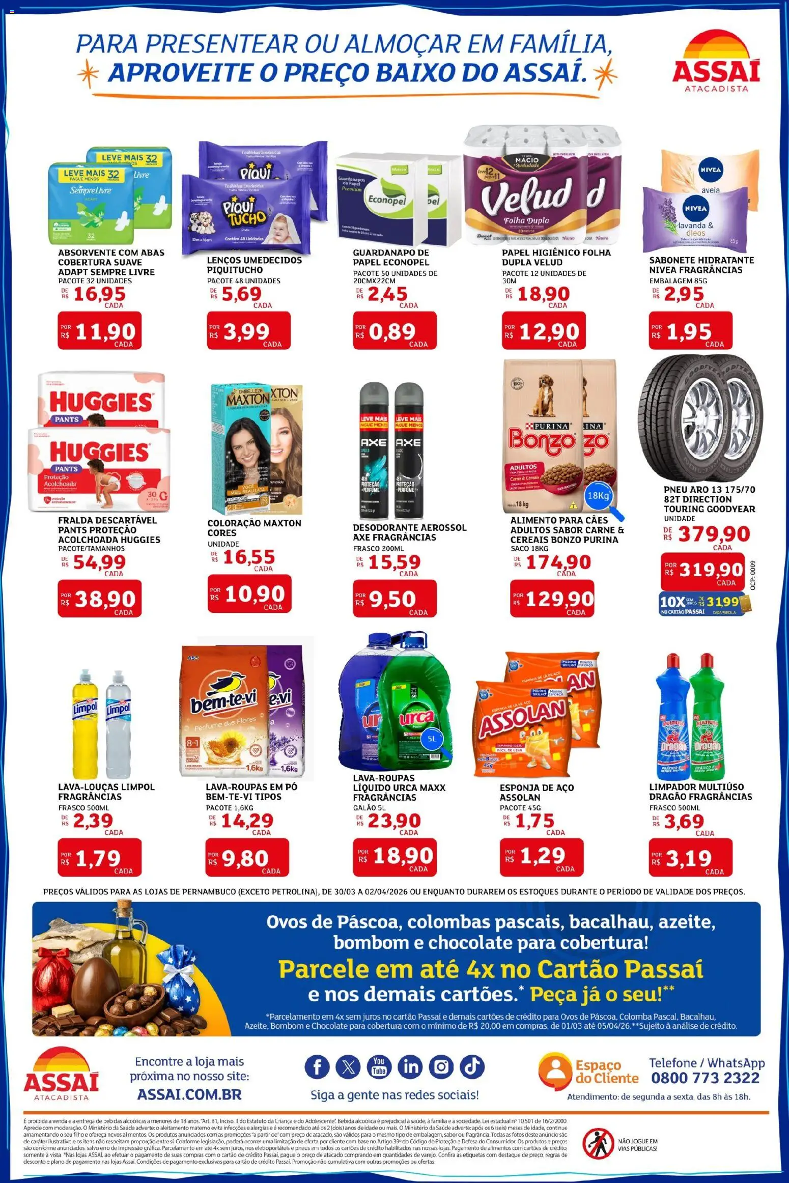 Assaí Atacadista Folheto - válido de 30.03.2026 | Página: 4 | Produtos: Pó, Limpador multiuso, Flores, Telefone