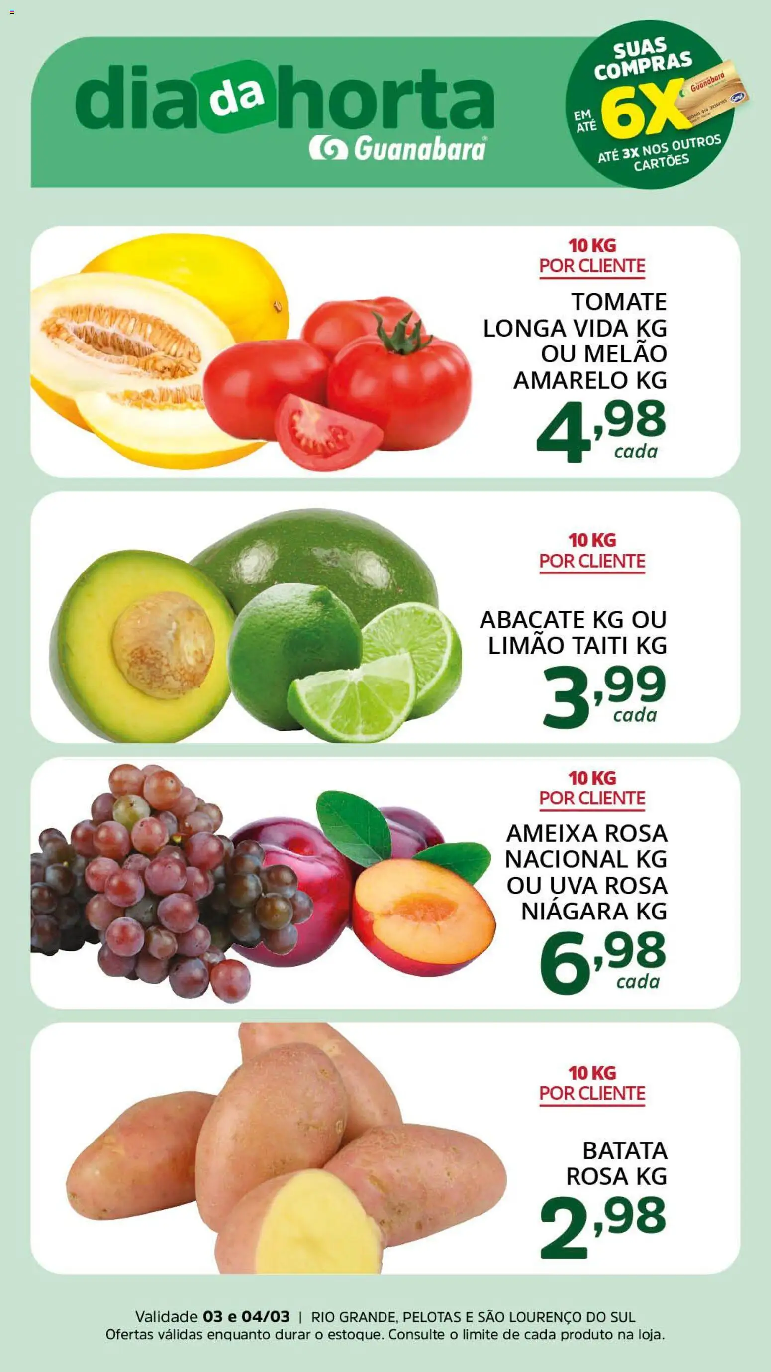 Supermercado Guanabara Folheto - válido de 03.03.2026 | Página: 1 | Produtos: Melão, Batata, Ameixa