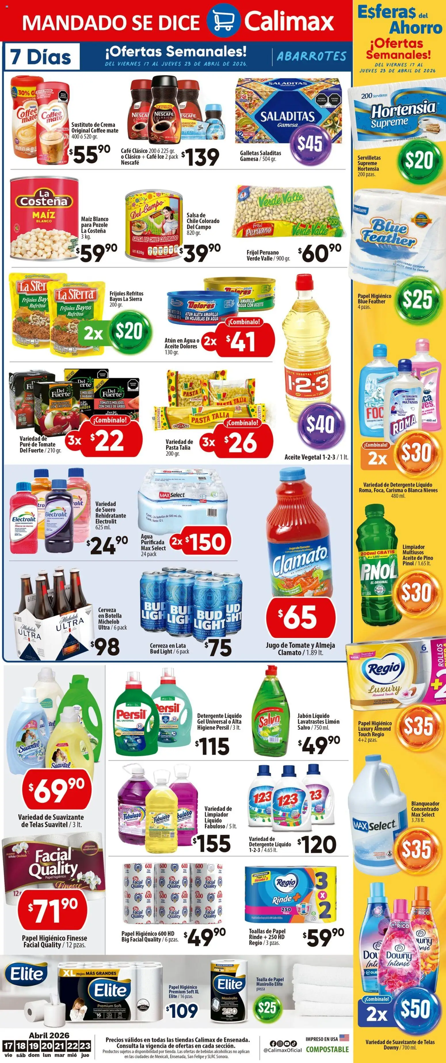 Nuevas ofertas de Calimax válidas en toda la República Mexicana desde el 17.04.2026. ¡Encuentra las mejores ofertas en Calimax folleto Ensenada! | Página: 6 | Productos: Agua, Limón, Café, Hojuelas