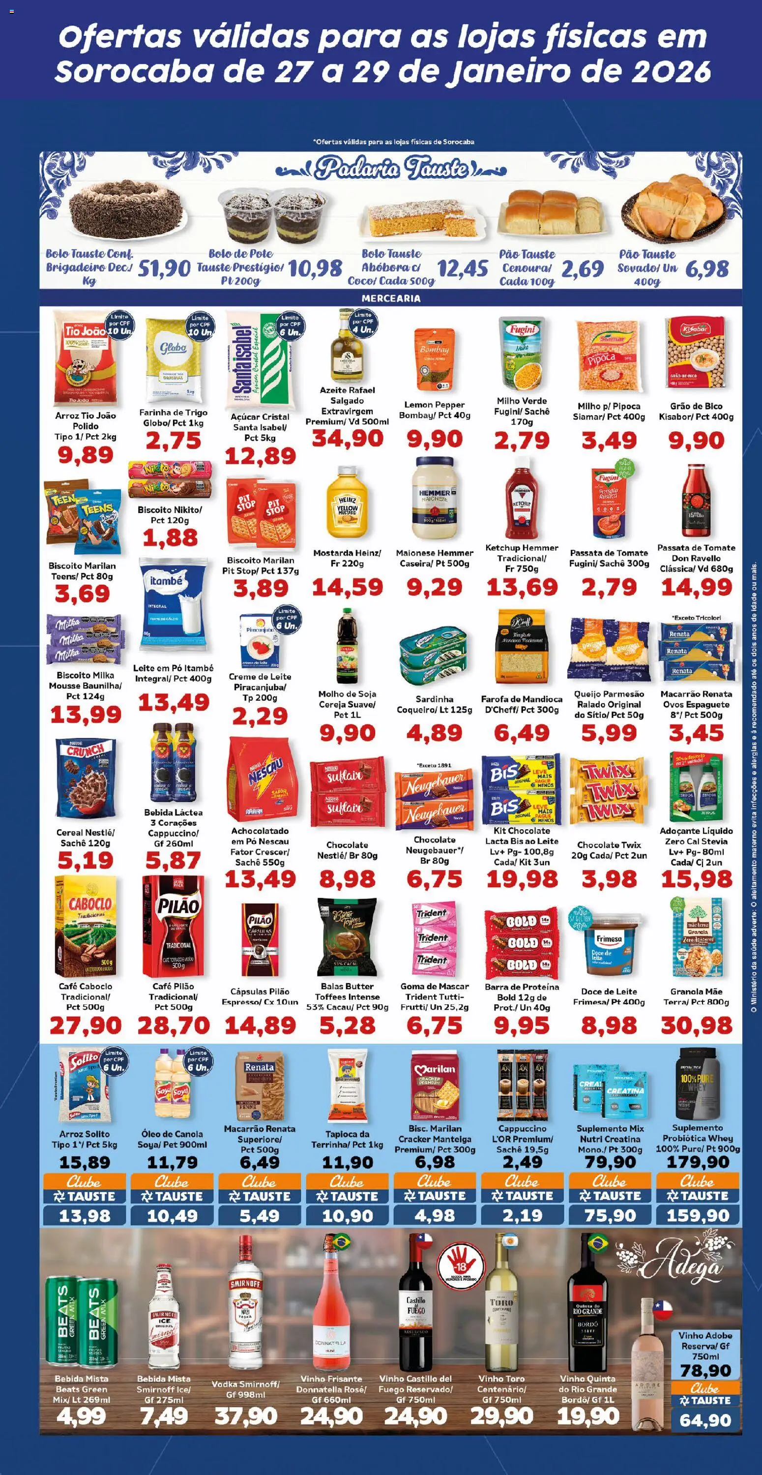 Tauste Folheto - válido de 27.01.2026 | Página: 3 | Produtos: Milho verde, Macarrão, Bico, Açúcar