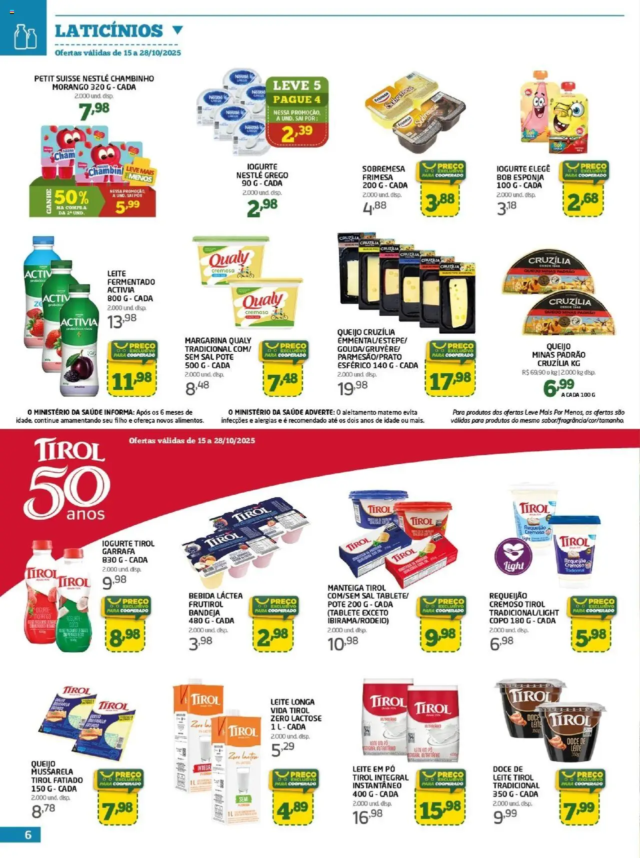 Cooper Folheto - válido de 15.10.2025 | Página: 6 | Produtos: Leite, Iogurte, Mussarela, Leite em pó