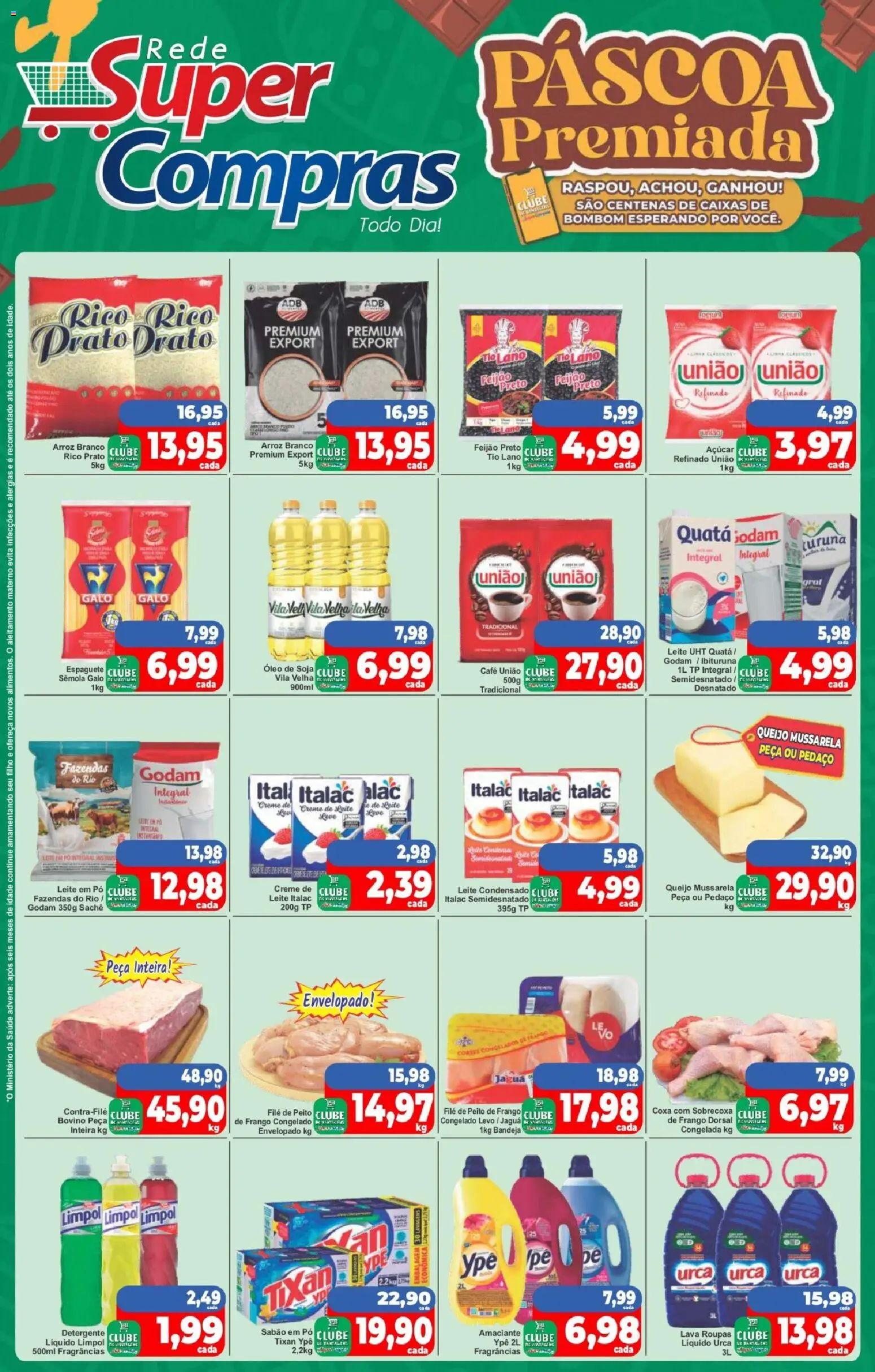 Rede Super Compras Folheto - válido de 16.03.2026 | Página: 1 | Produtos: Detergente, Arroz, Mussarela, Soja
