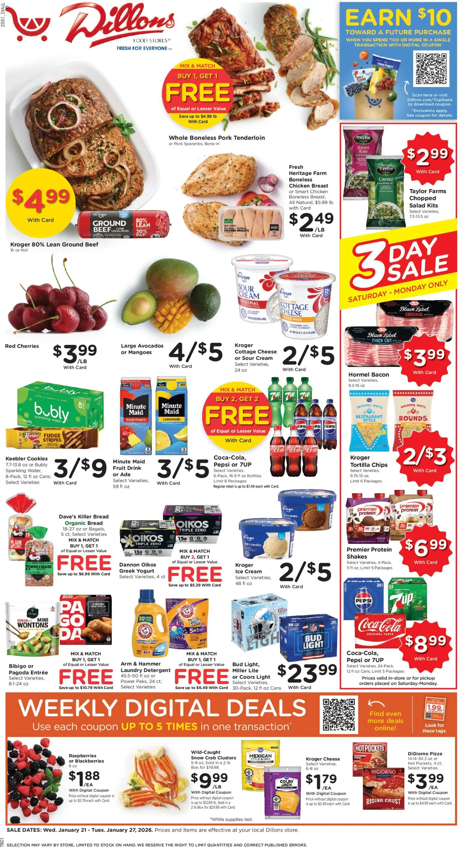 Dillons Weekly Ad - valid from 21.01.2026 | Page: 1 | Products: Yogurt, Pork, Sour cream, Detergent