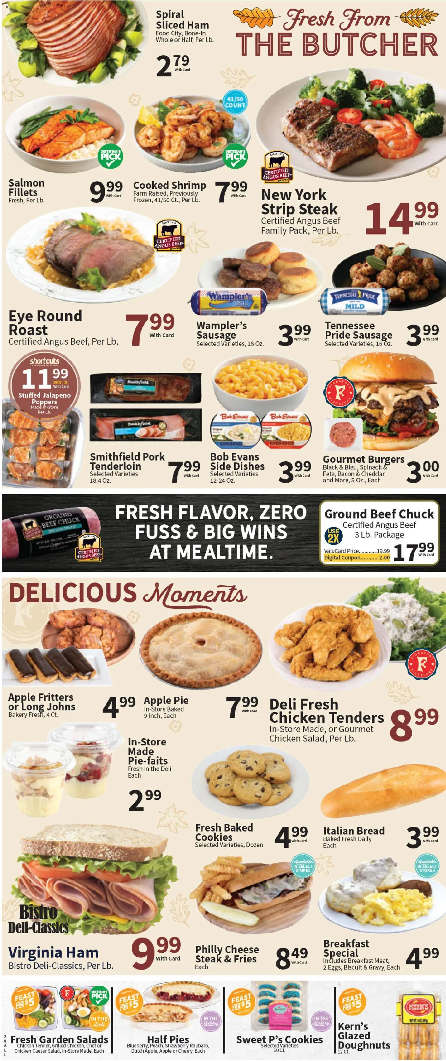 Food City Weekly Ad - valid from 19.11.2025 | Page: 4 | Products: Spinach, Cheese, Bread, Sausage