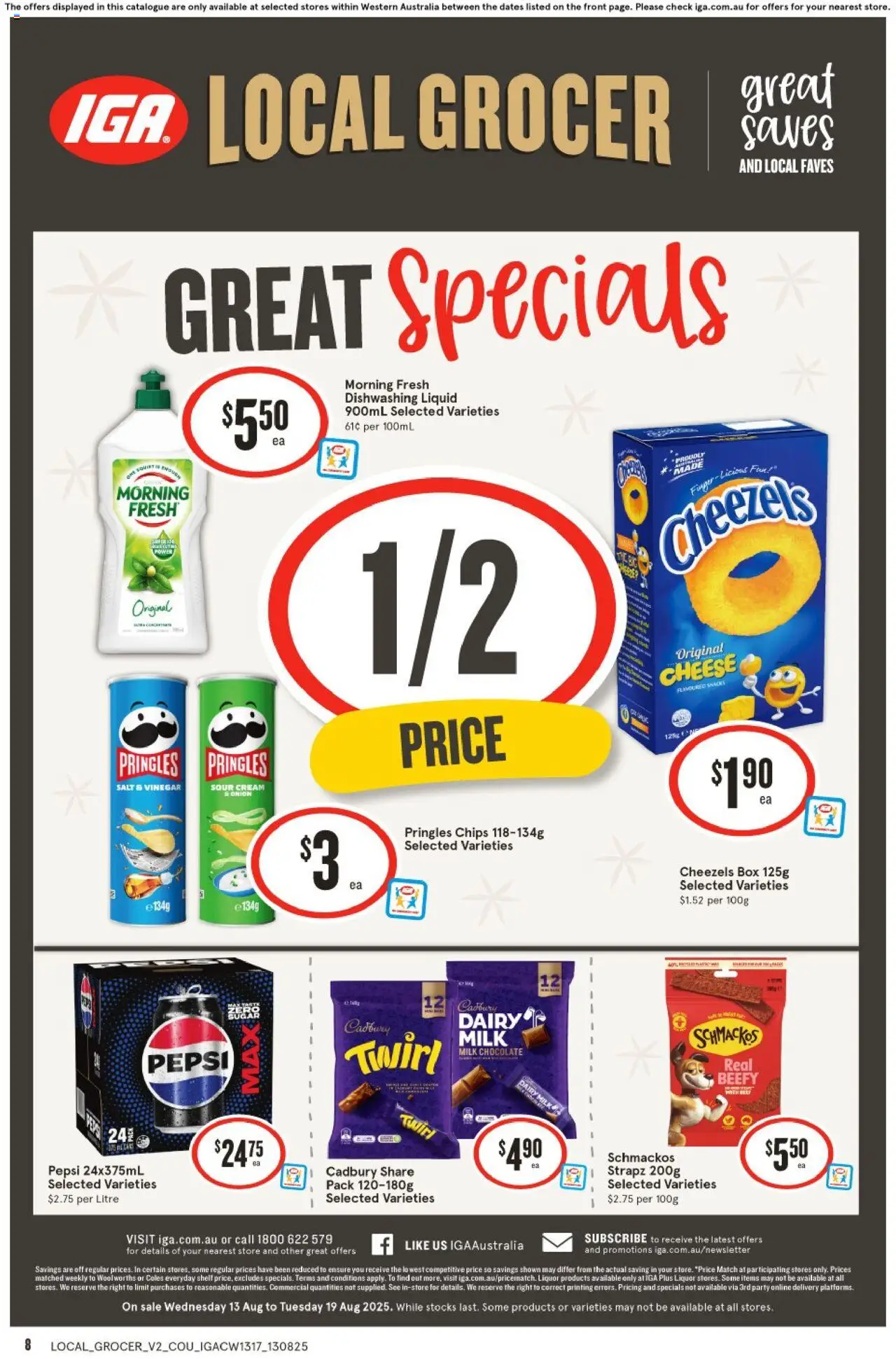 IGA catalogue - valid from 13.08.2025 | Page: 8 | Products: Shelf, Chocolate, Sour cream, Vinegar