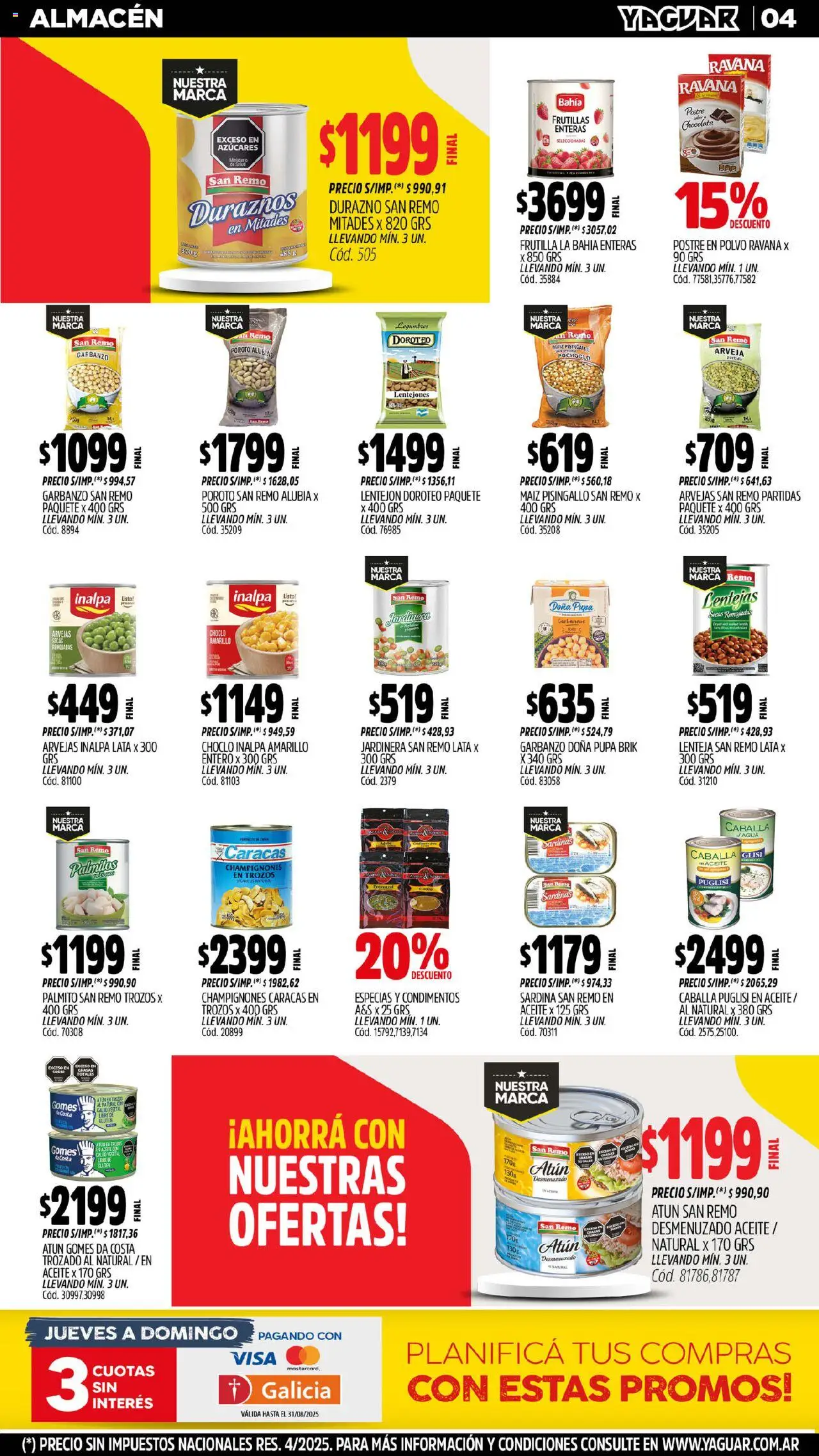 Yaguar - Santa Fe │ válido desde el 18.08.2025 | Página: 4 | Productos: Lentejas, Arvejas, Maiz, Atún