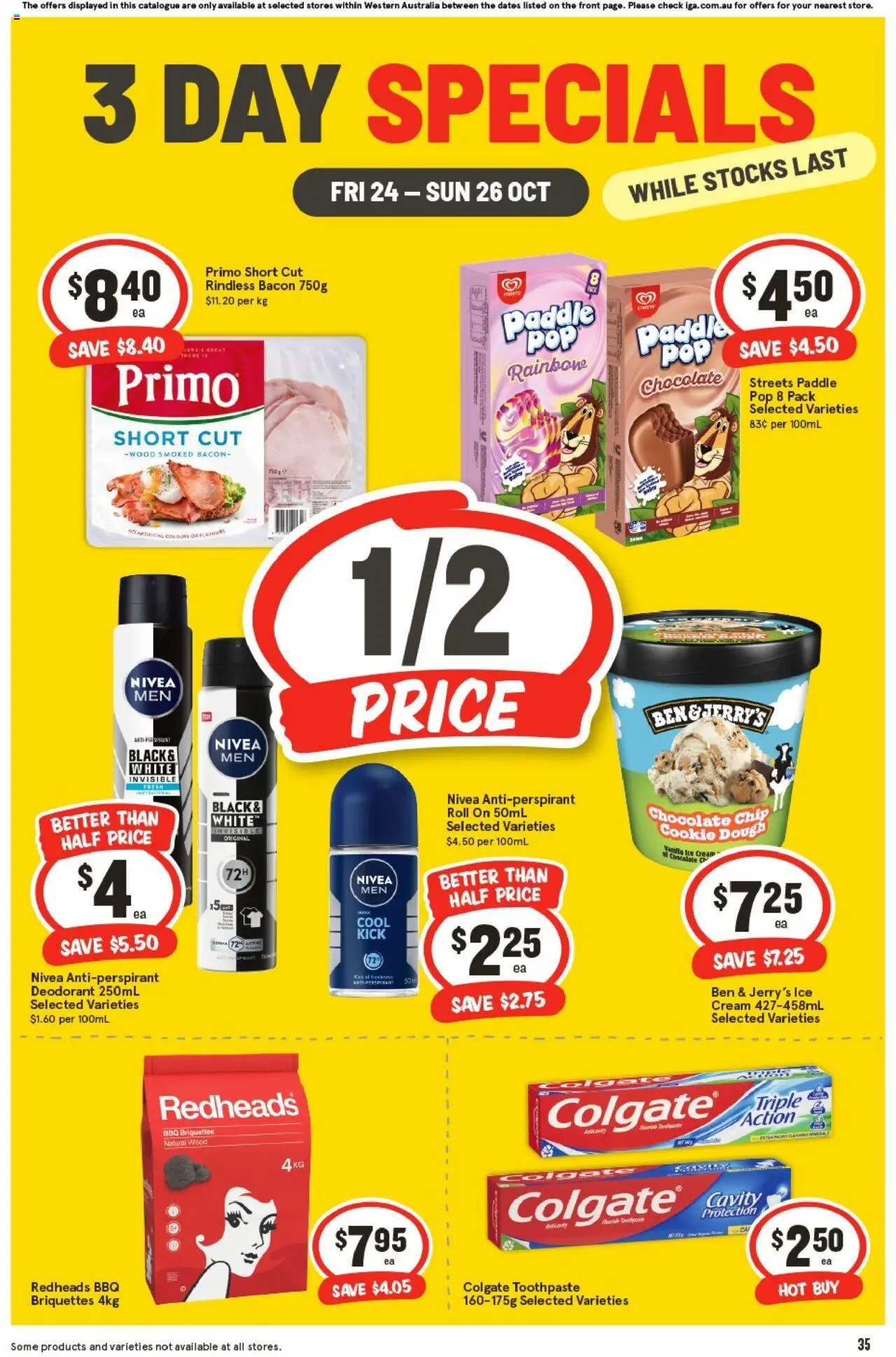 IGA catalogue - valid from 24.10.2025 | Page: 3 | Products: Toothpaste, Cream, Ice cream, Wood