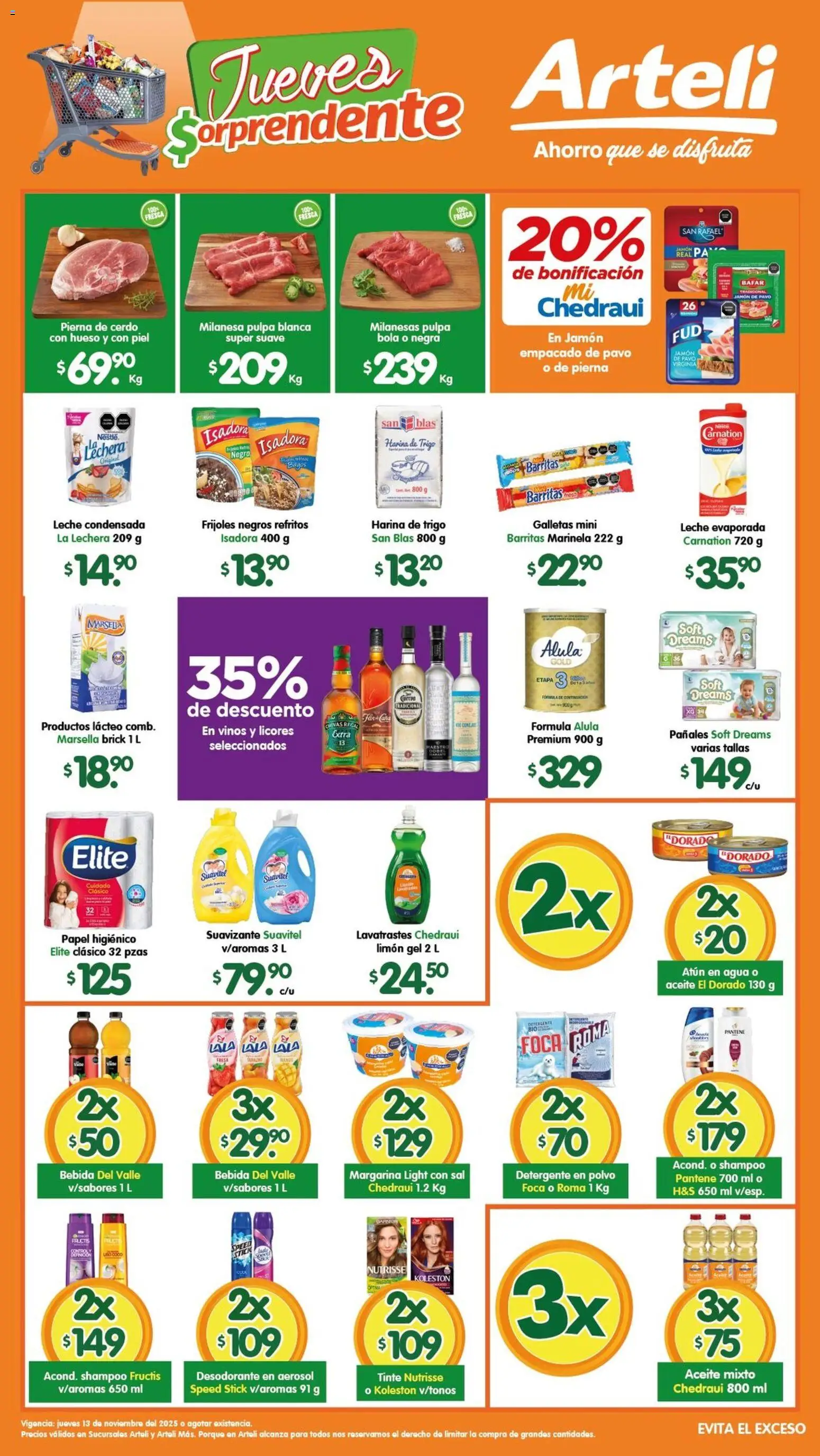 Nuevas ofertas de Arteli válidas en toda la República Mexicana desde el 13.11.2025. ¡Encuentra las mejores ofertas en Arteli folleto Valles! | Página: 1 | Productos: Milanesa, Sal, Limón, Margarina
