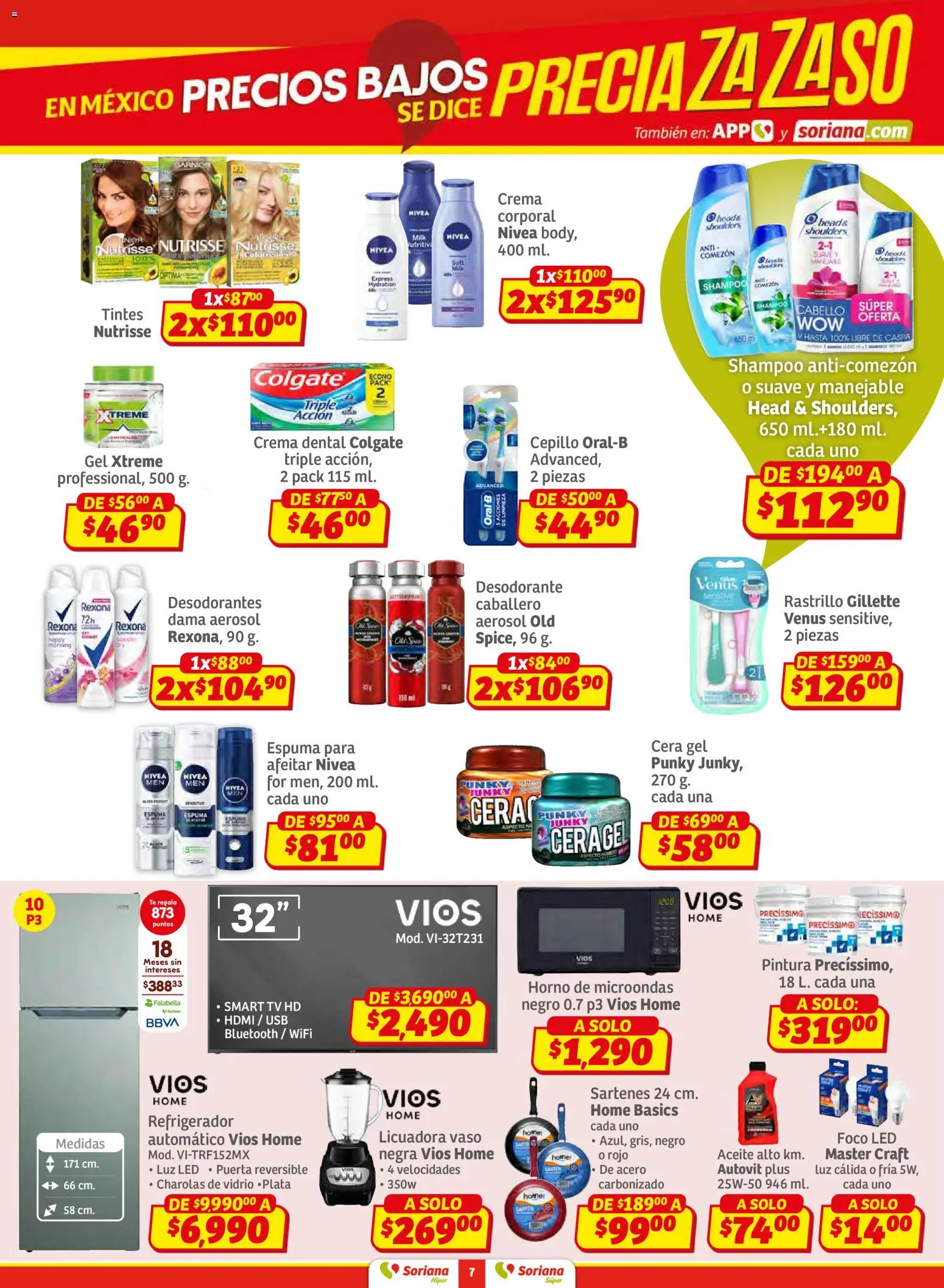 Nuevas ofertas de Soriana válidas en toda la República Mexicana desde el 27.02.2026. ¡Encuentra las mejores ofertas en Soriana Preciazazaso Híper: Coah, Tamaulipas! | Página: 7 | Productos: Refrigerador, Crema, Horno, Foco