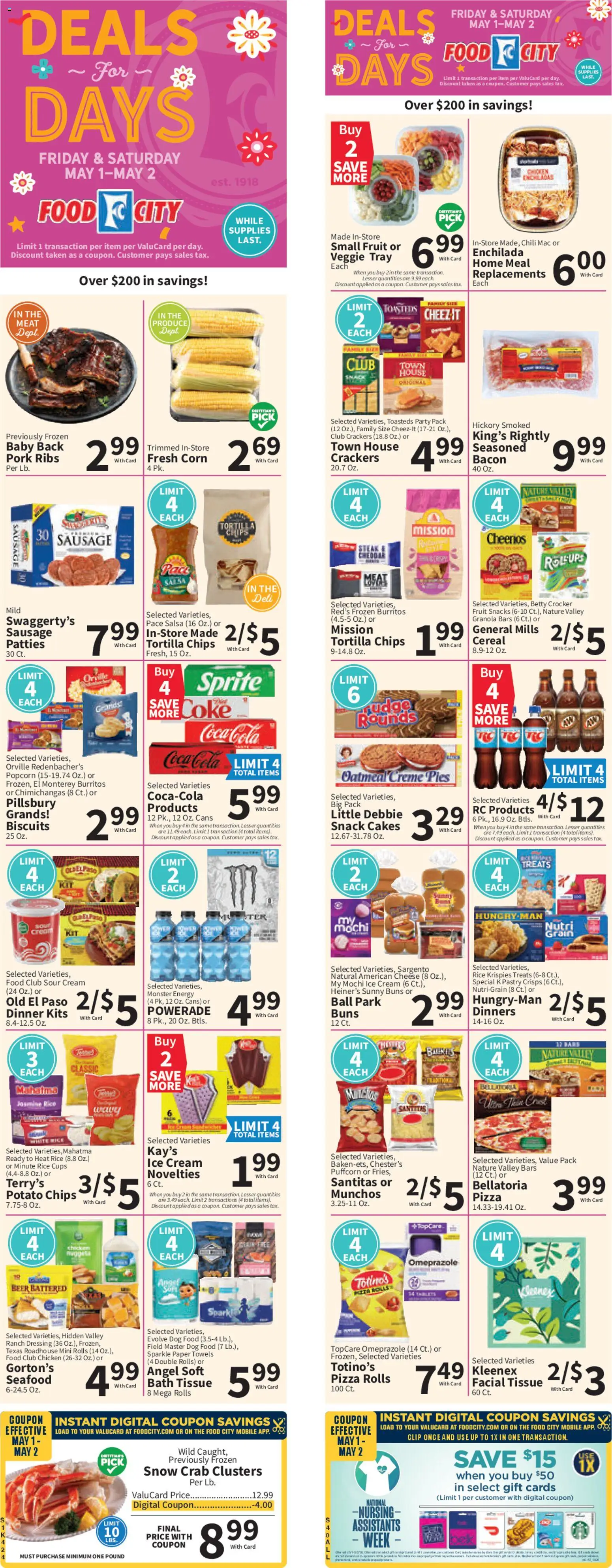 Food City Weekly Ad - valid from 01.05.2026 | Page: 1 | Products: Bath, Pizza, Sour cream, Cream
