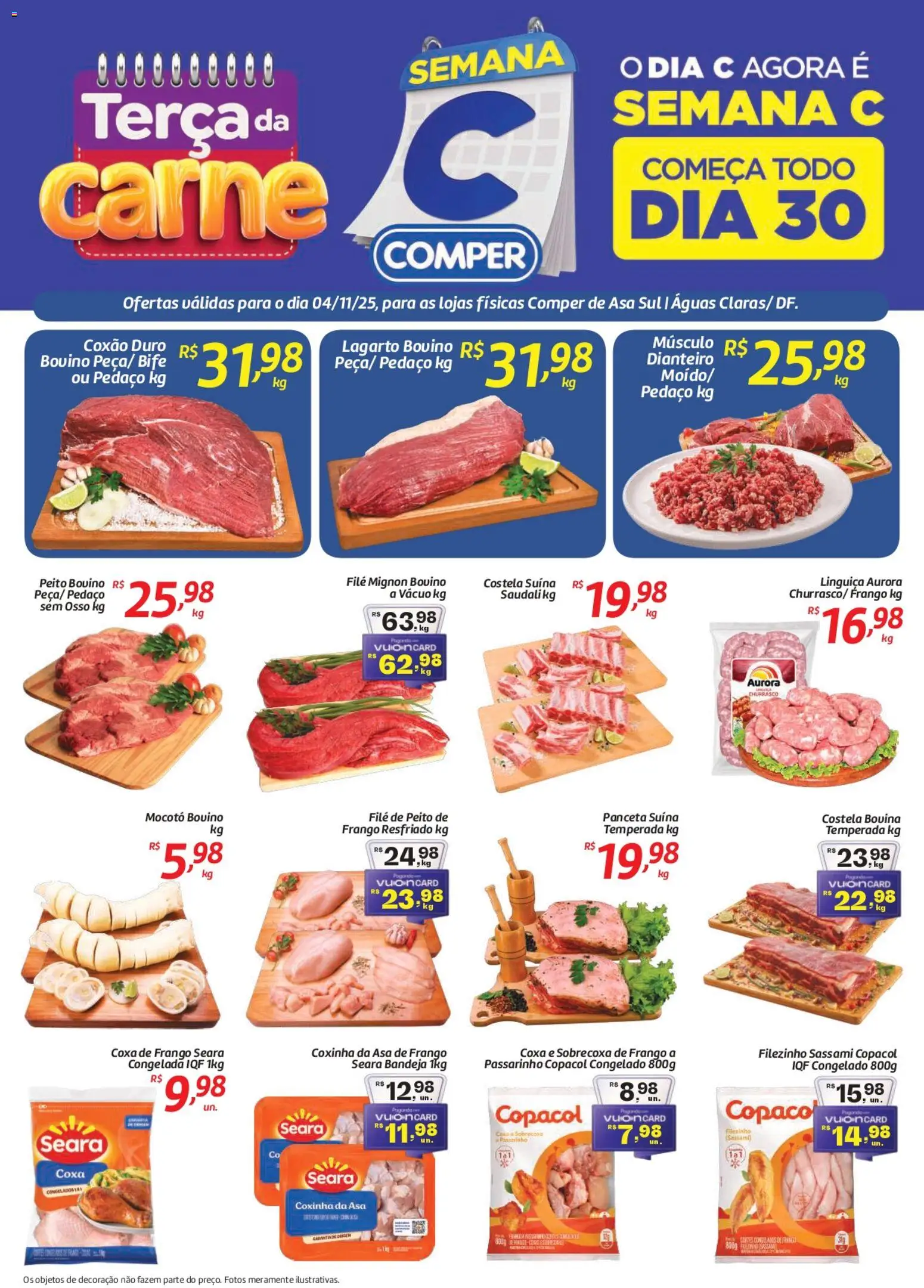 Comper Folheto - válido de 04.11.2025 | Página: 1 | Produtos: Linguiça, Coxa de frango, Filé mignon, Asa de frango